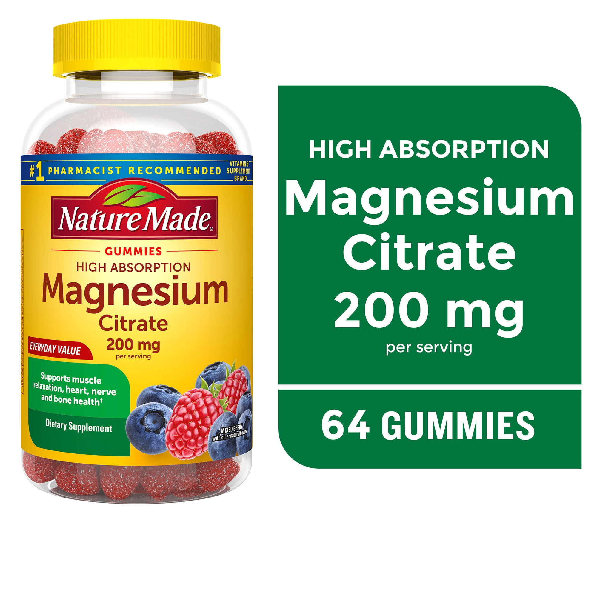 Nature Made High Absorption Magnesium Citrate 200 mg Gummies 64 Count 2 Pack