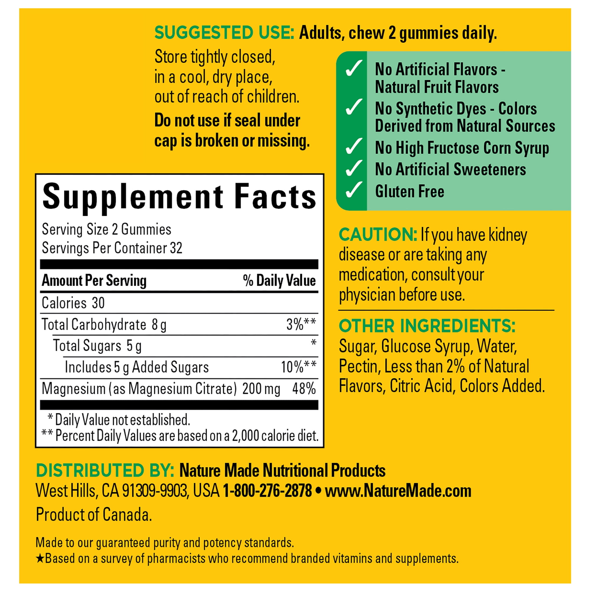 Nature Made High Absorption Magnesium Citrate 200 mg Gummies 64 Count 2 Pack