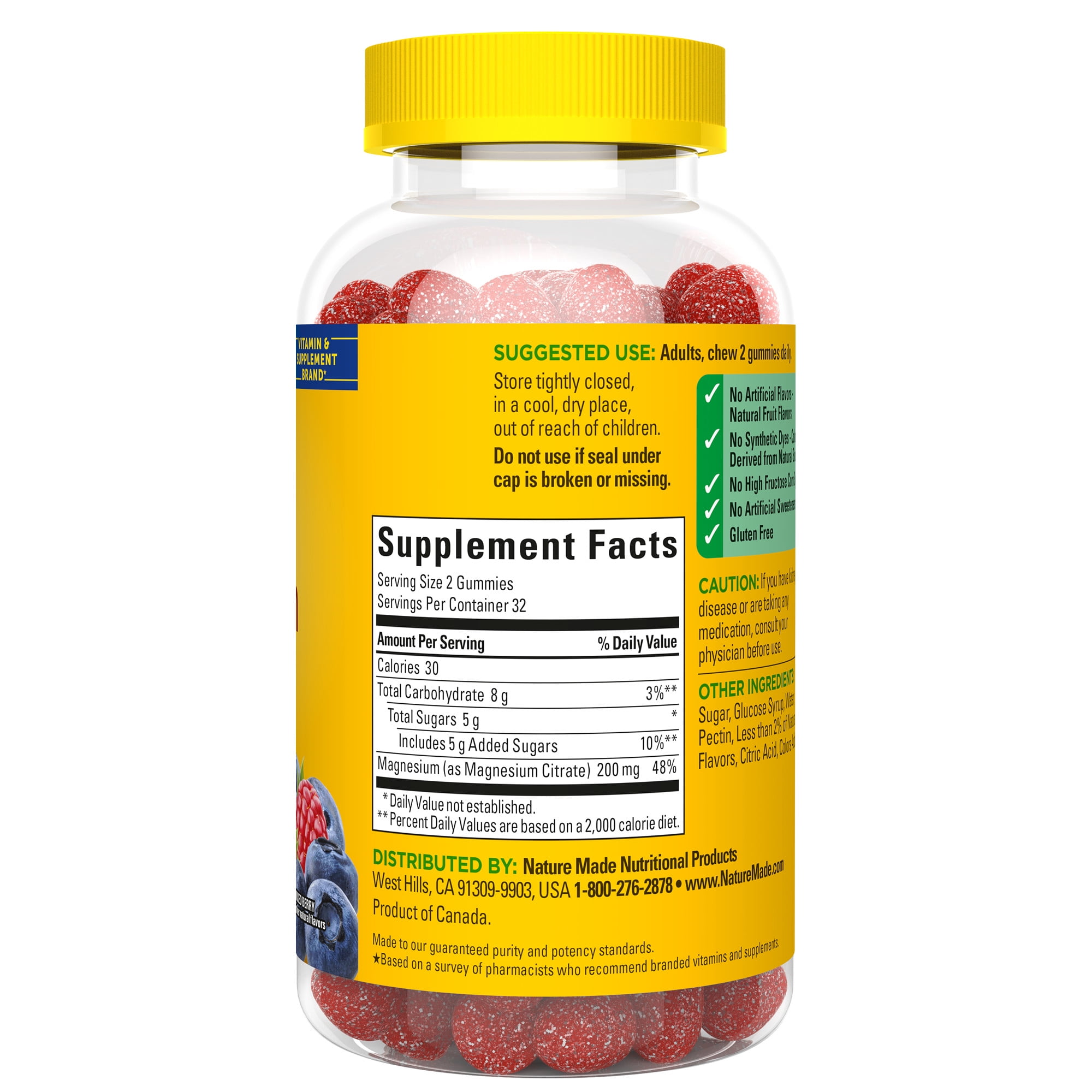 Nature Made High Absorption Magnesium Citrate 200 mg Gummies 64 Count 2 Pack