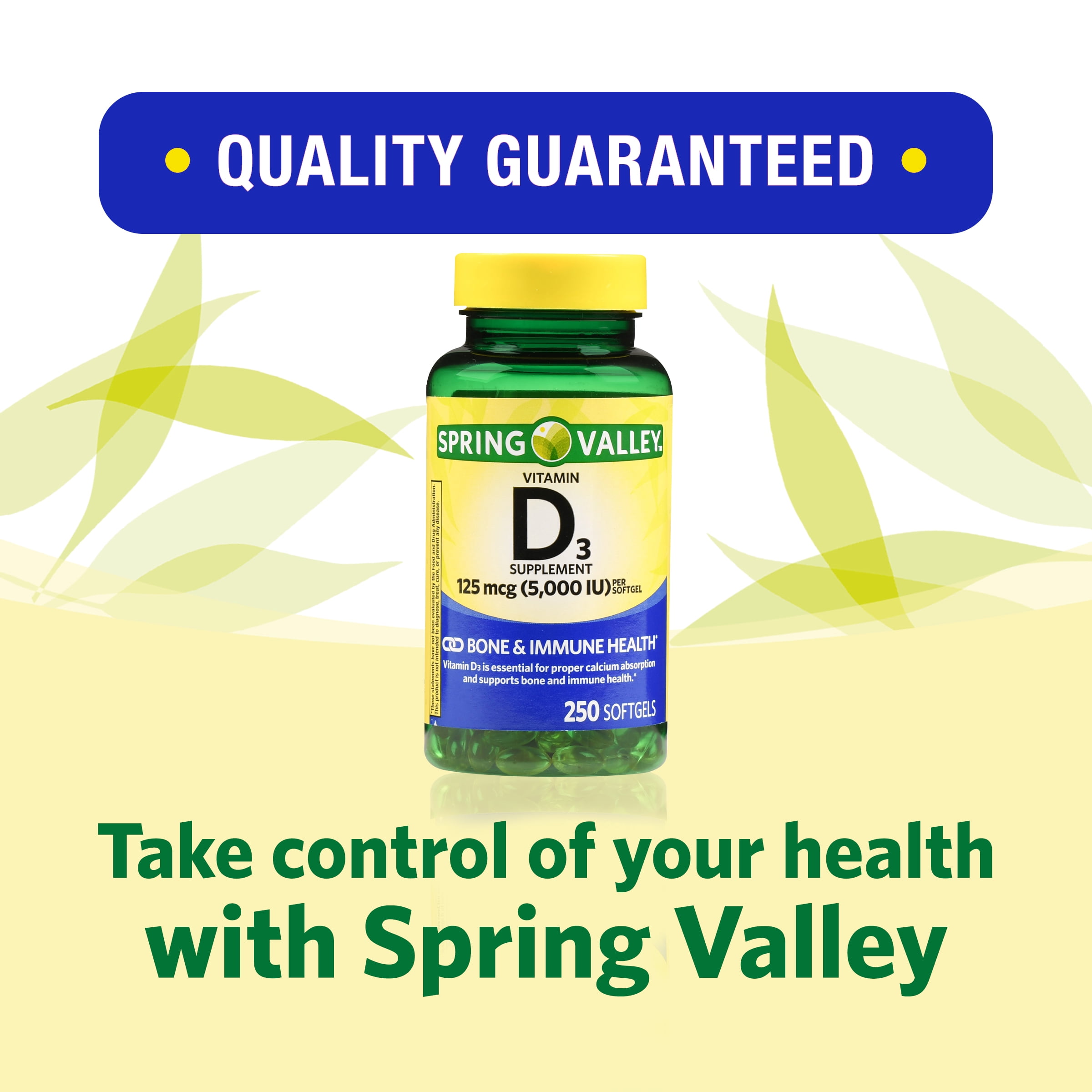 Spring Valley Vitamin D3 Softgels 125 Mcg per Softgel 5000 IU 250 Count
