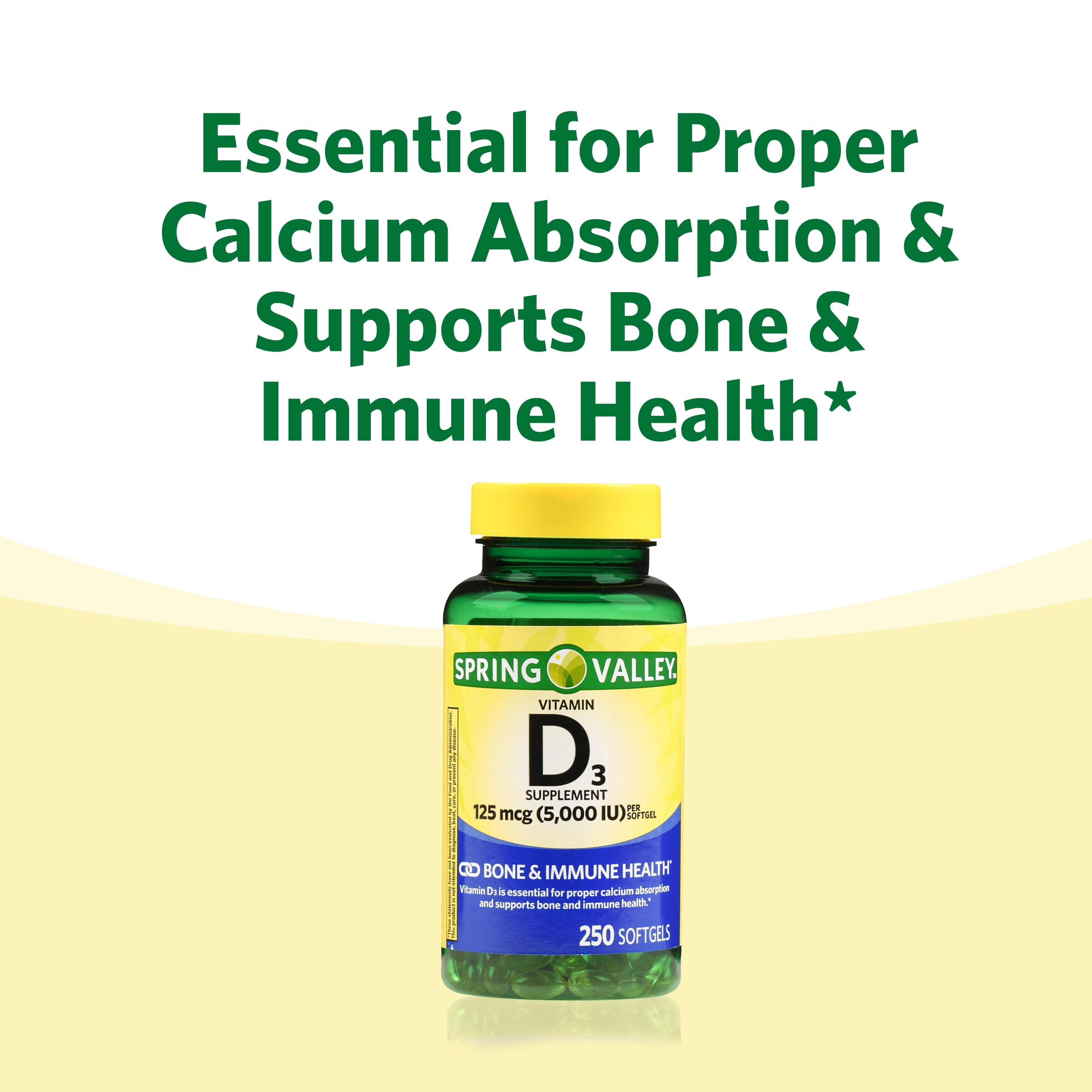 Spring Valley Vitamin D3 Softgels 125 Mcg per Softgel 5000 IU 250 Count
