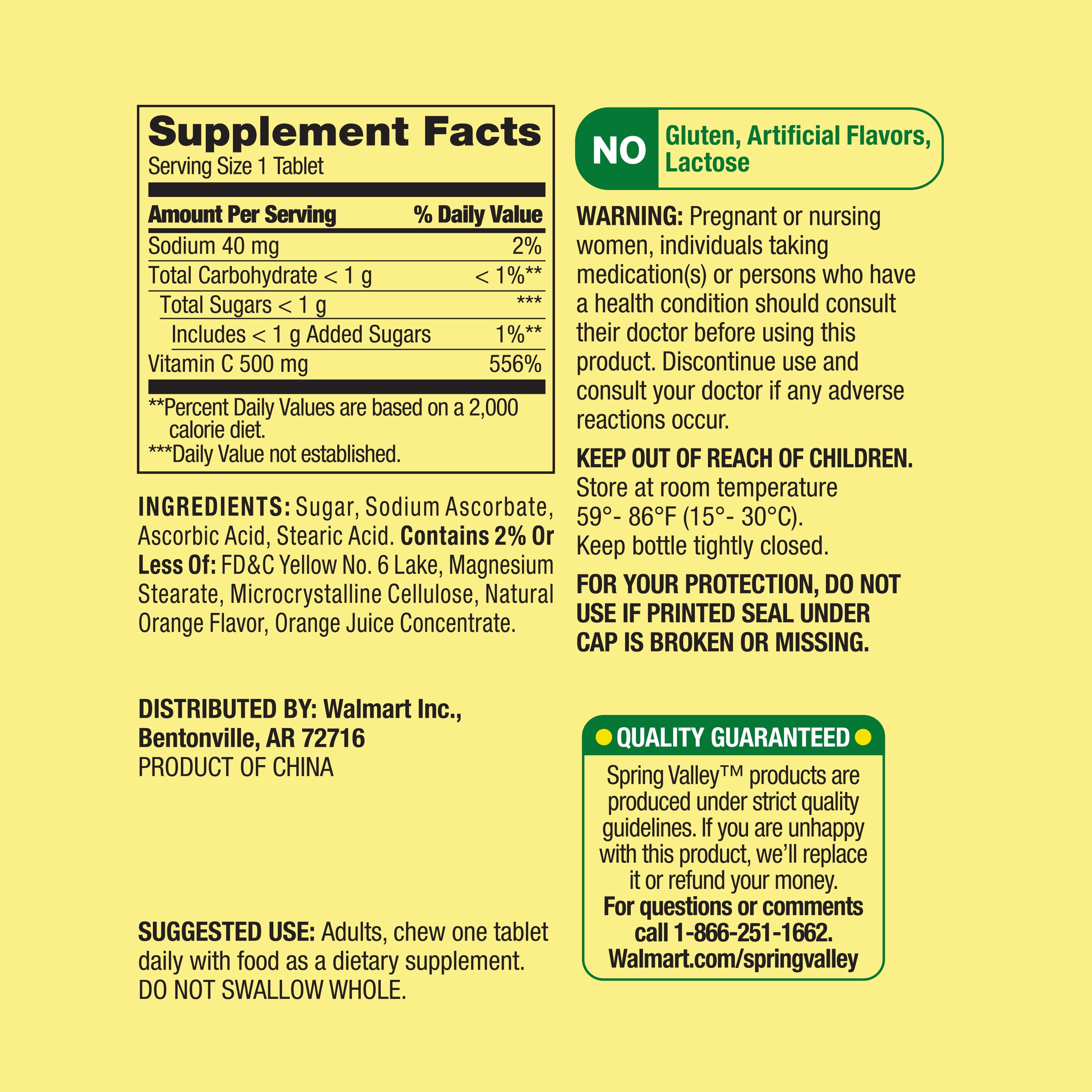 Spring Valley Vitamin C Chewable Tablets Orange Flavor 500mg 60 Count
