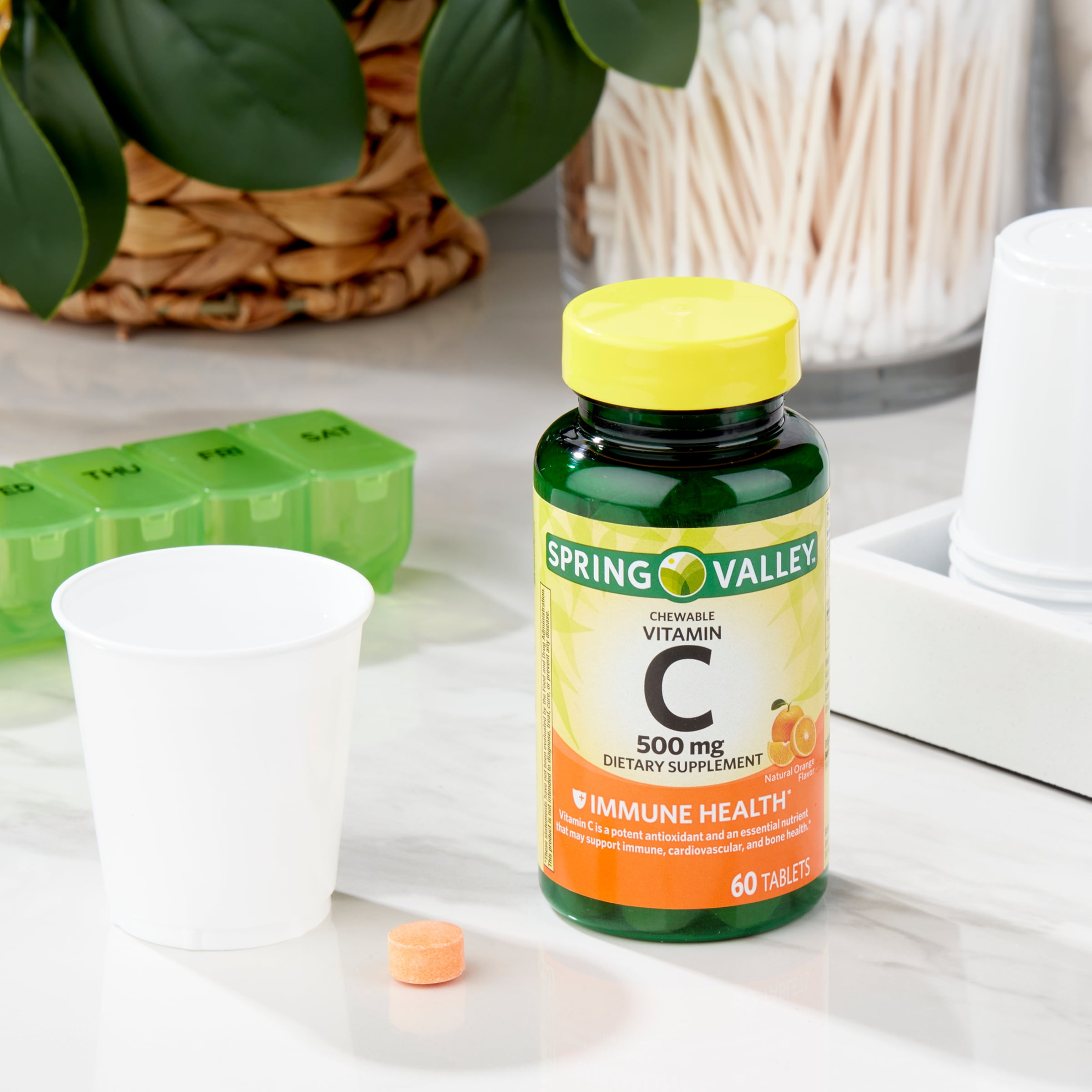 Spring Valley Vitamin C Chewable Tablets Orange Flavor 500mg 60 Count