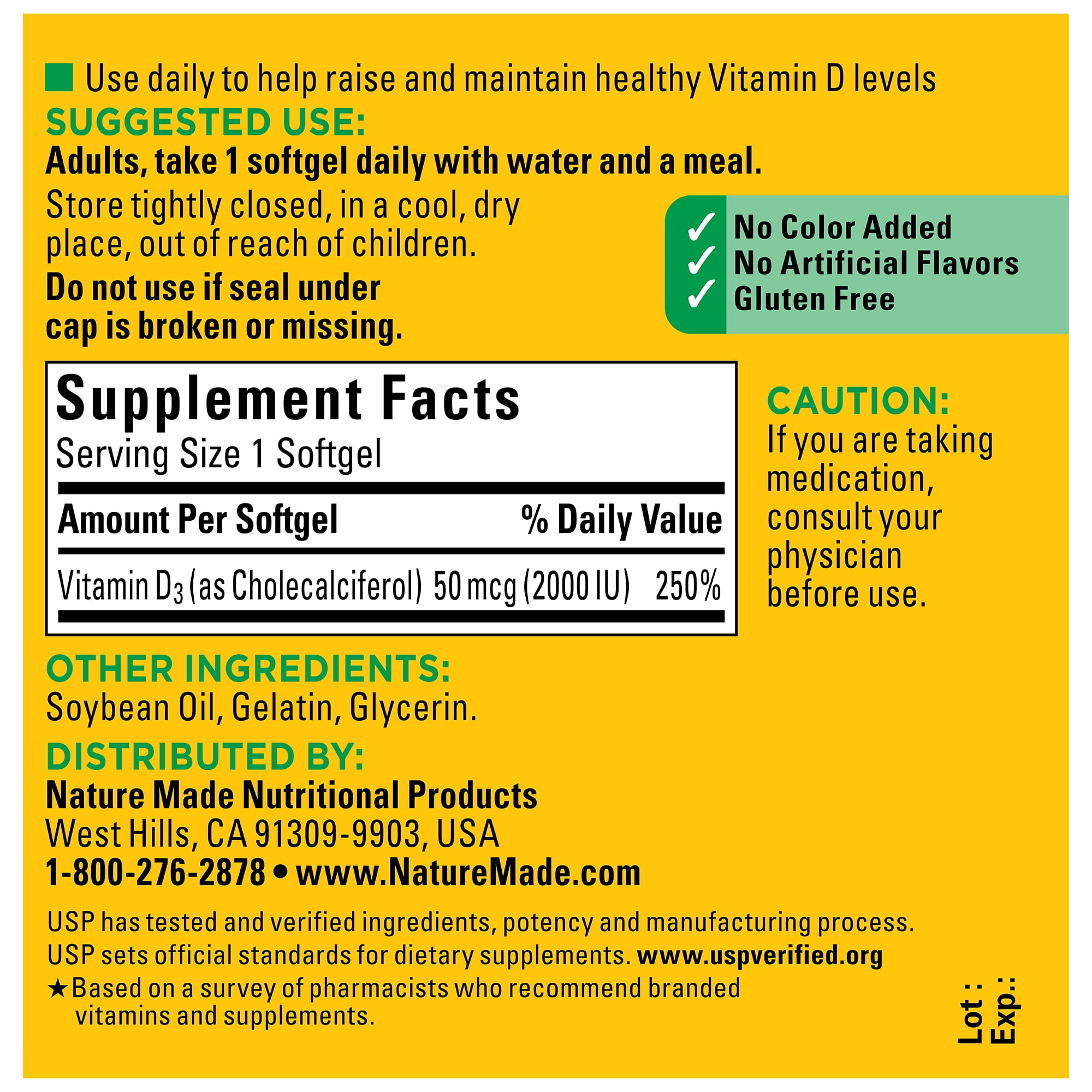 Nature Made Vitamin D3 2000 IU 50 mcg Softgels for Bone Immune Health Support 100 Count