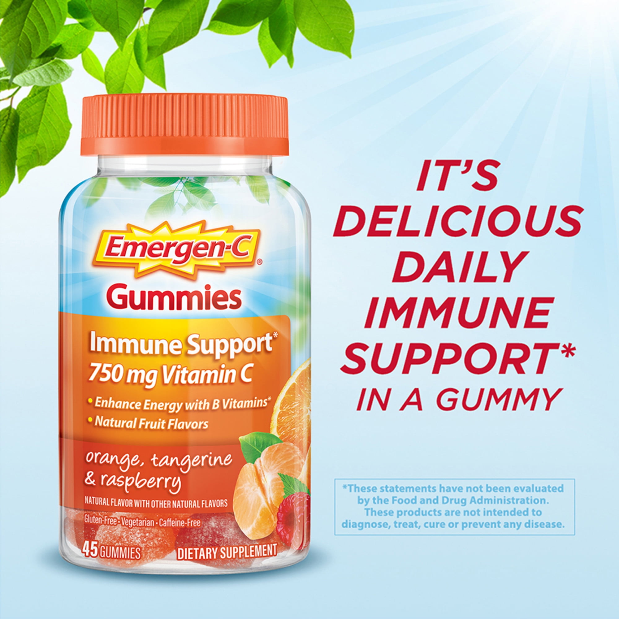 EmergenC Adult Vitamin C Immunity Gummies Fruit Flavors 45 Ct