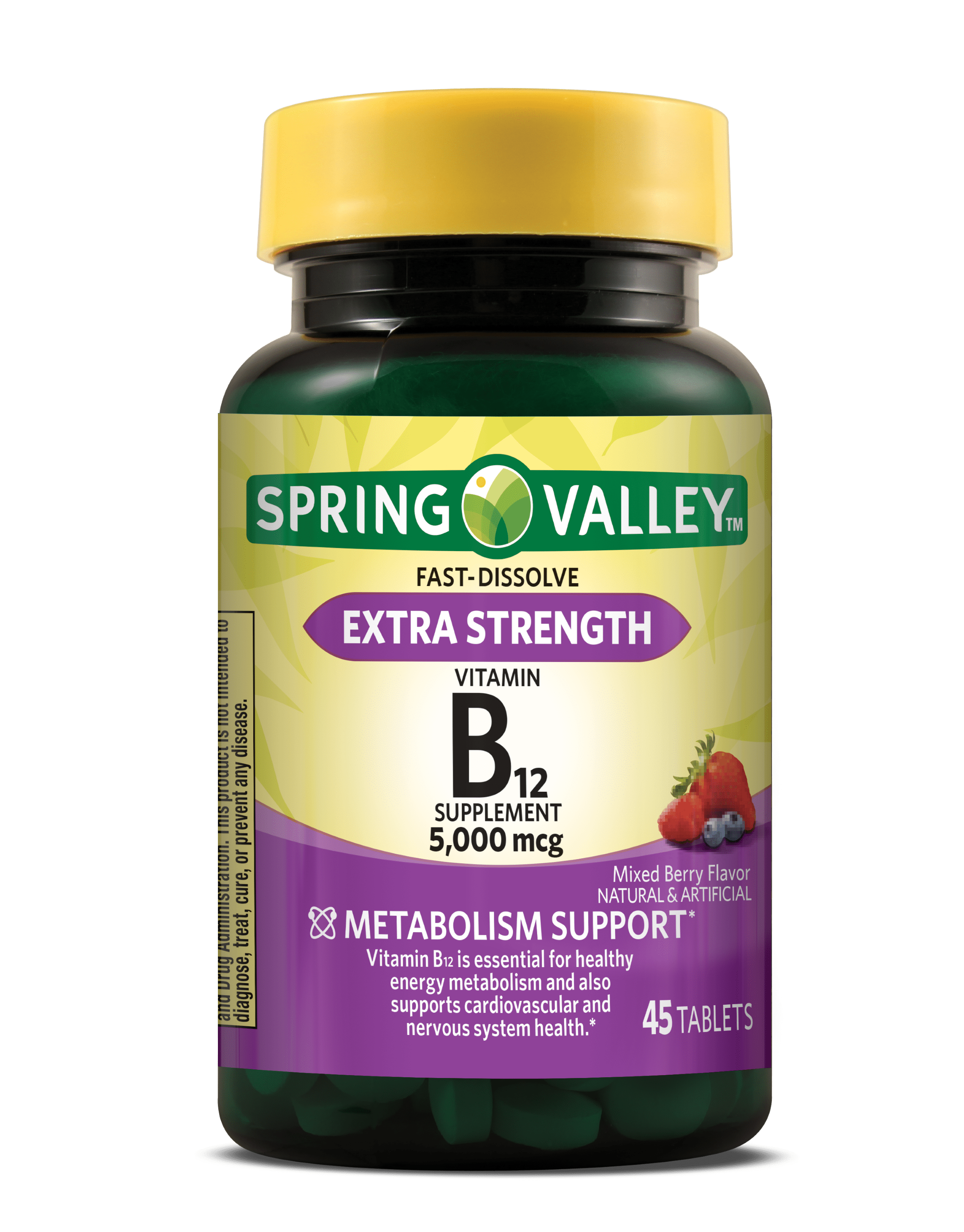 Spring Valley Vitamin B12 Metabolism Support Fast Dissolve Tablets Mixed Berry 5000 mcg 45 Count