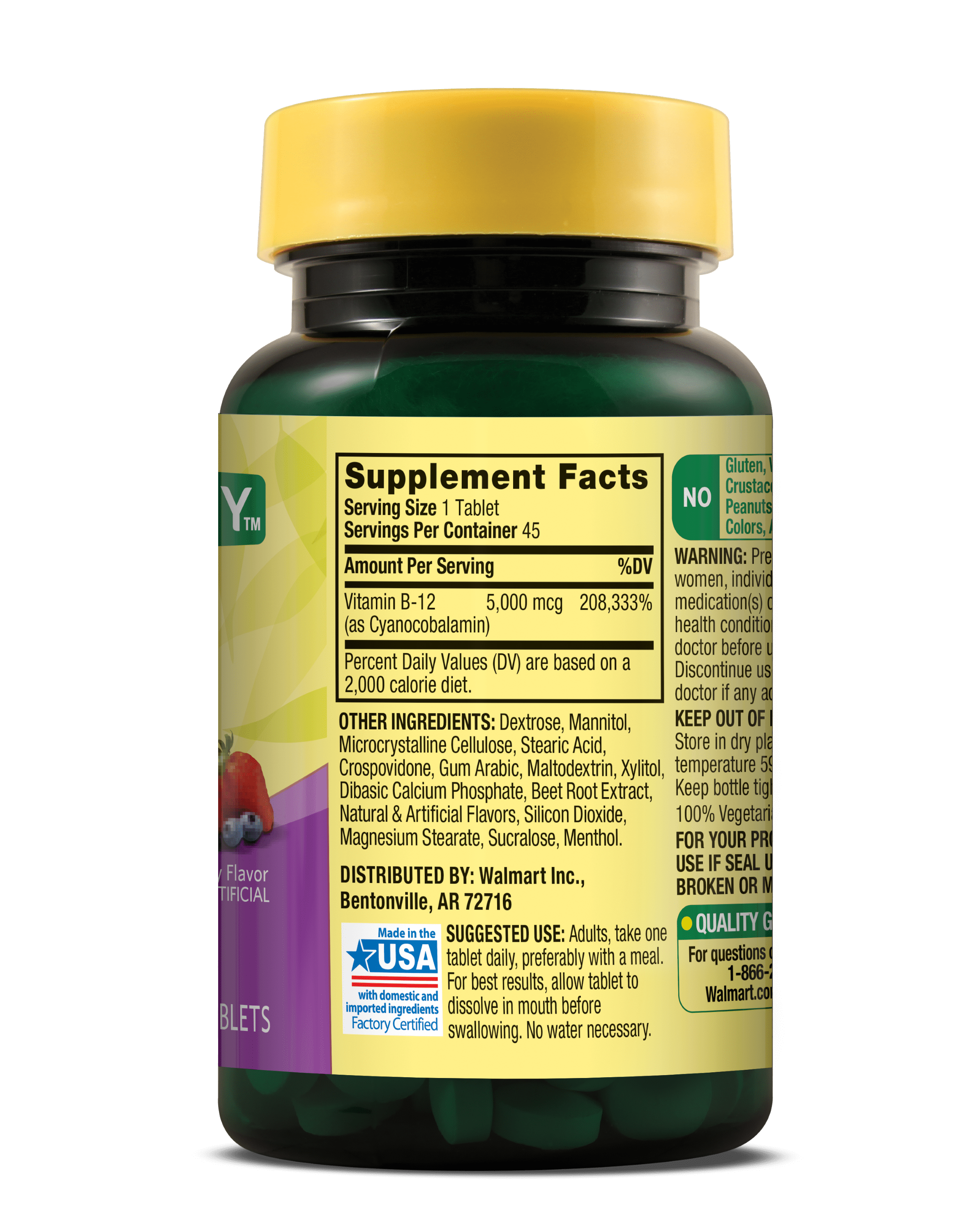 Spring Valley Vitamin B12 Metabolism Support Fast Dissolve Tablets Mixed Berry 5000 mcg 45 Count