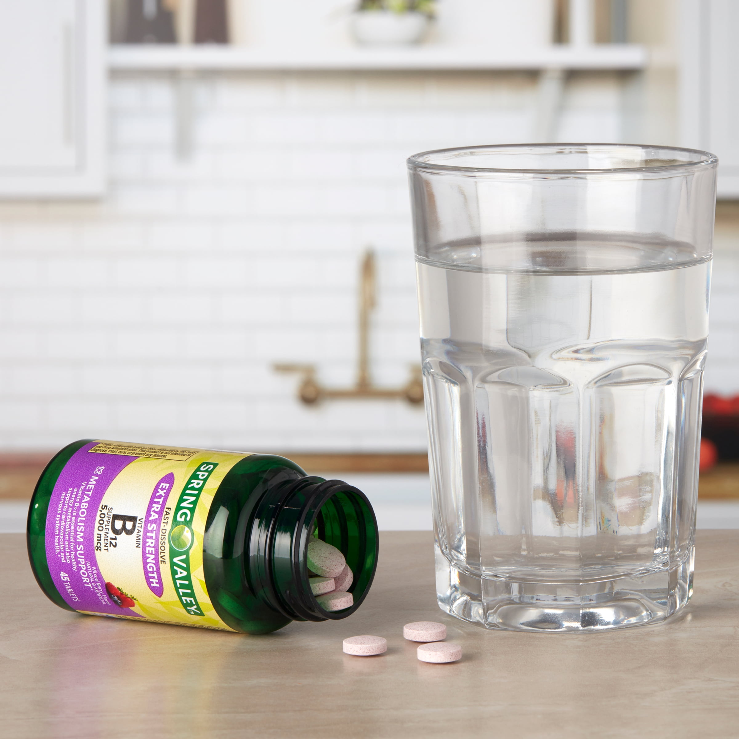 Spring Valley Vitamin B12 Metabolism Support Fast Dissolve Tablets Mixed Berry 5000 mcg 45 Count