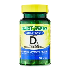 Spring Valley Vitamin D3 Softgels 5000 IU 100 Count for Strong Bones and Immune Support