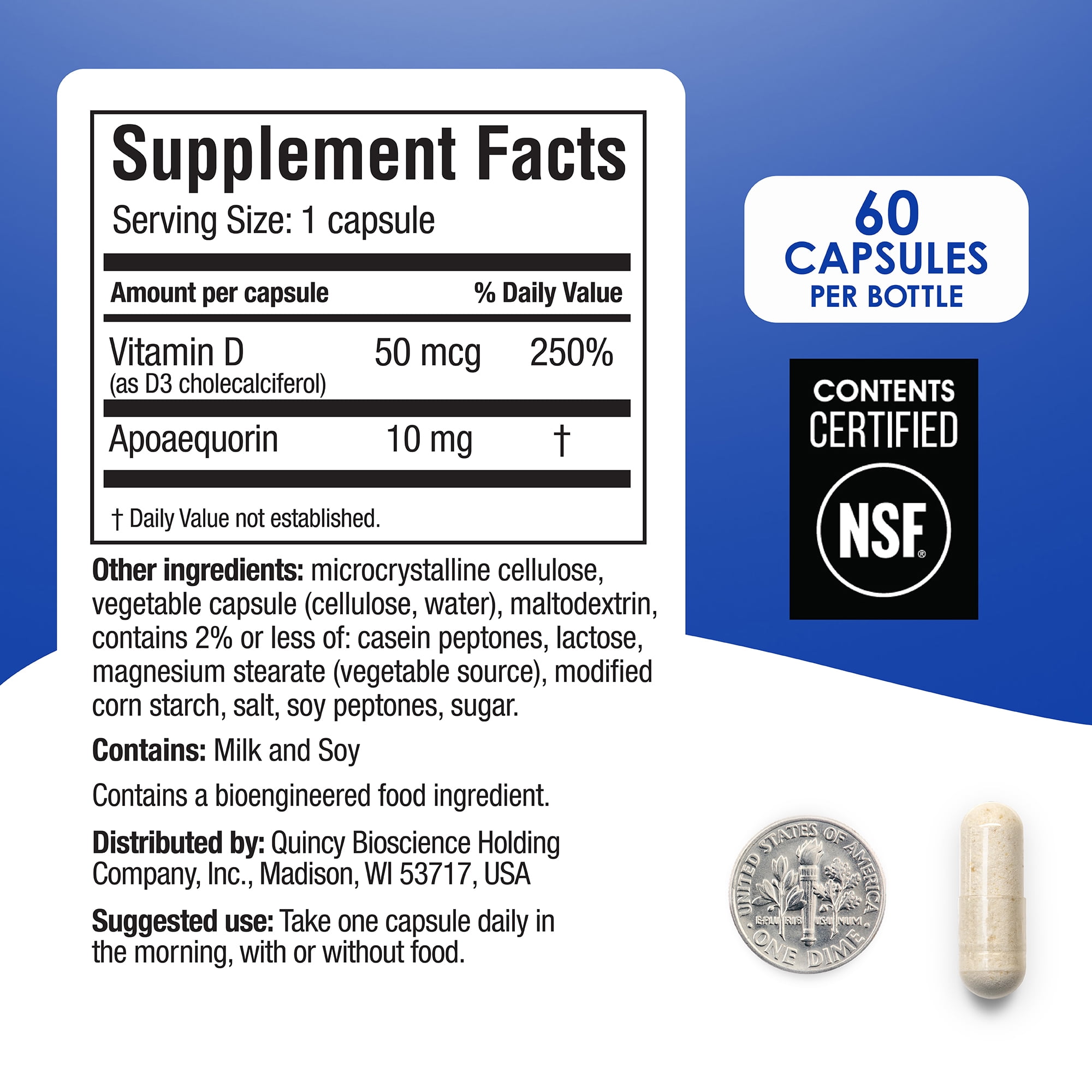 Prevagen Regular Strength Capsules 60ct 1 Pack Apoaequorin Vitamin D Supplement