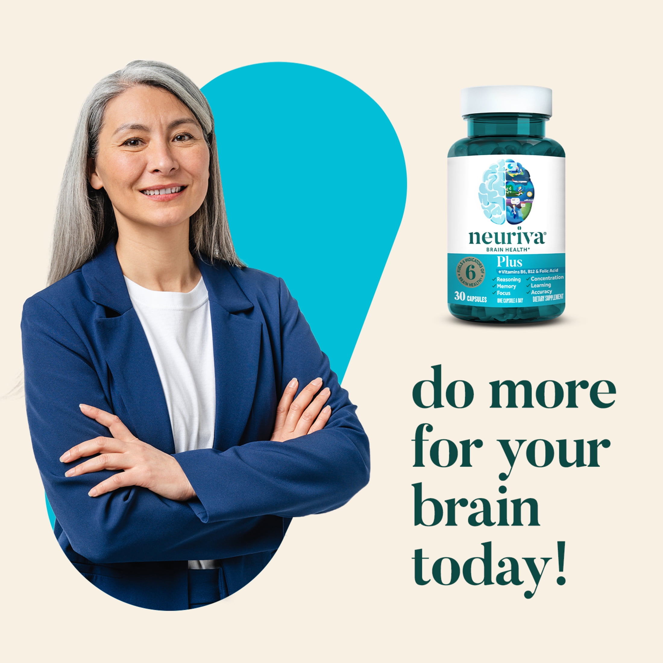 Neuriva Plus Brain Health Supplement | Vitamins B12 & B6 | Memory Focus Support | 30ct Capsules