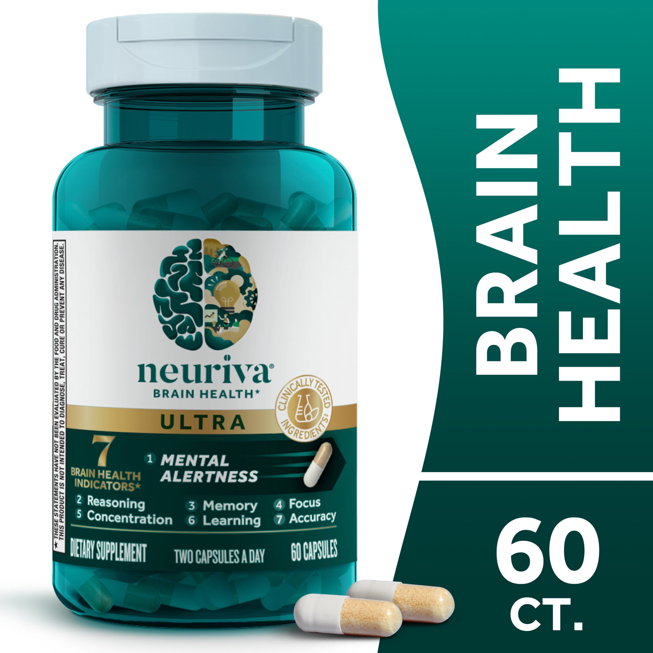 Neuriva Ultra Brain Health Supplement with Vitamins B12 & B6 60ct Capsules for Memory and Focus