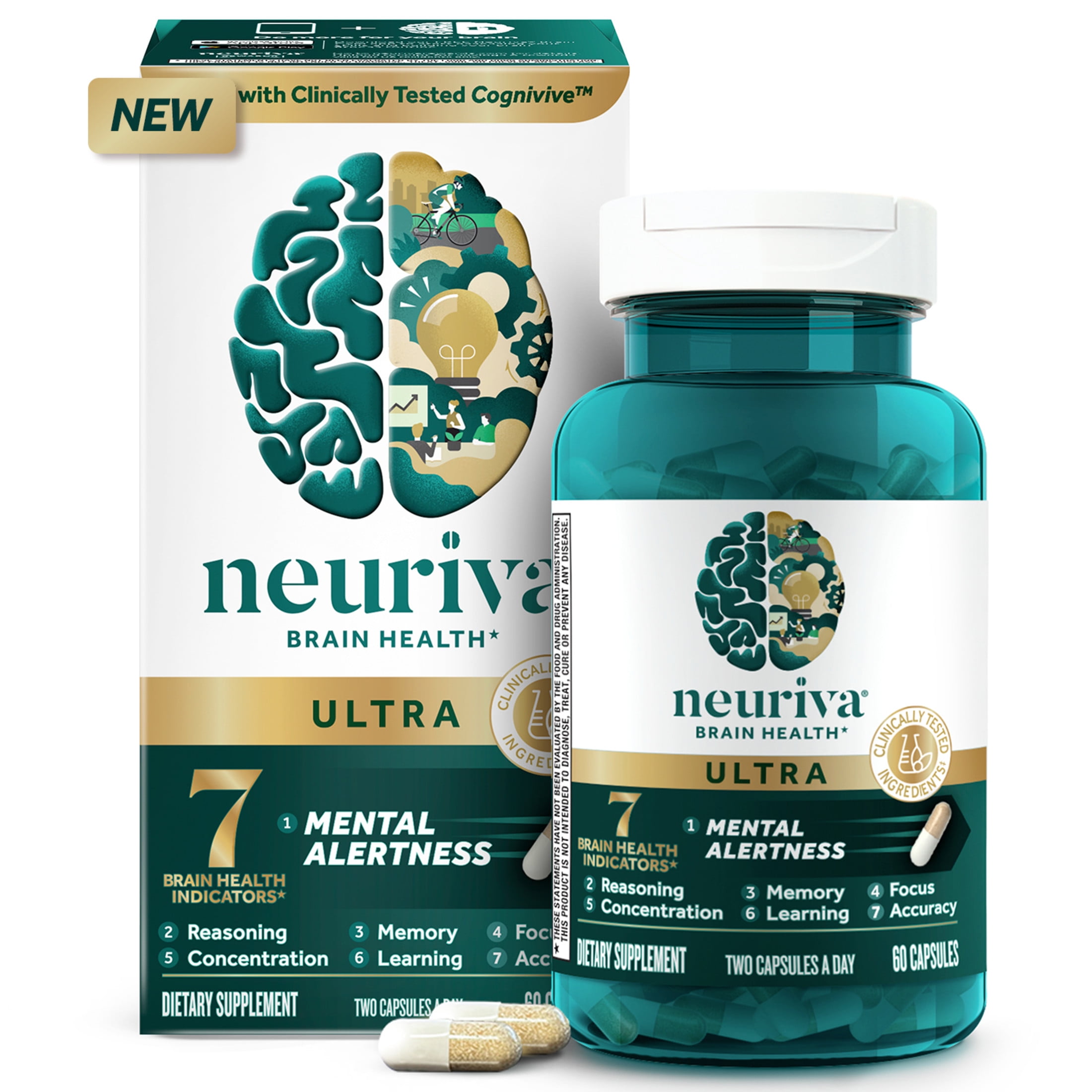 Neuriva Ultra Brain Health Supplement with Vitamins B12 & B6 60ct Capsules for Memory and Focus