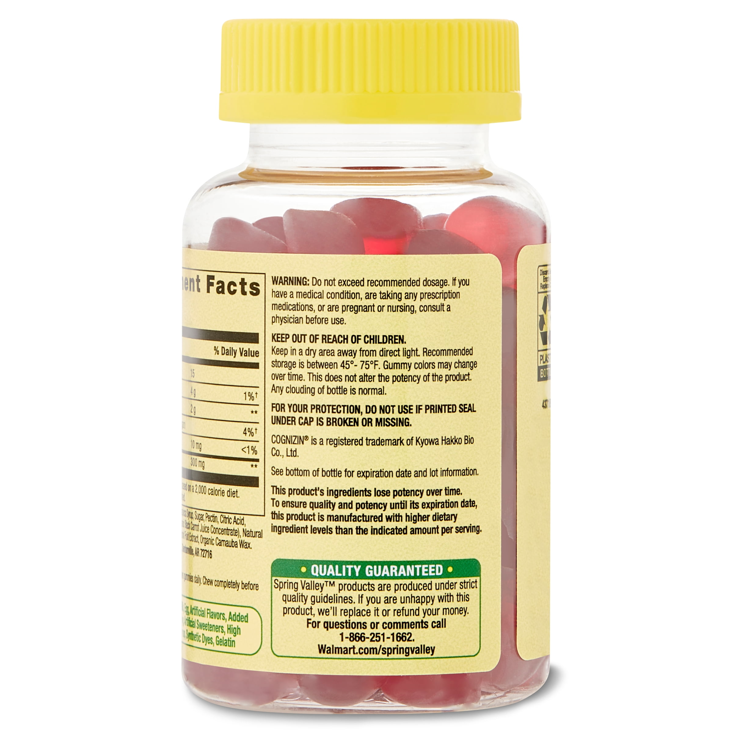 Spring Valley Brain Health Cognitive Support Vegetarian Gummies Cognizin Citocoline 300mg 60ct Cherry Vanilla Flavor