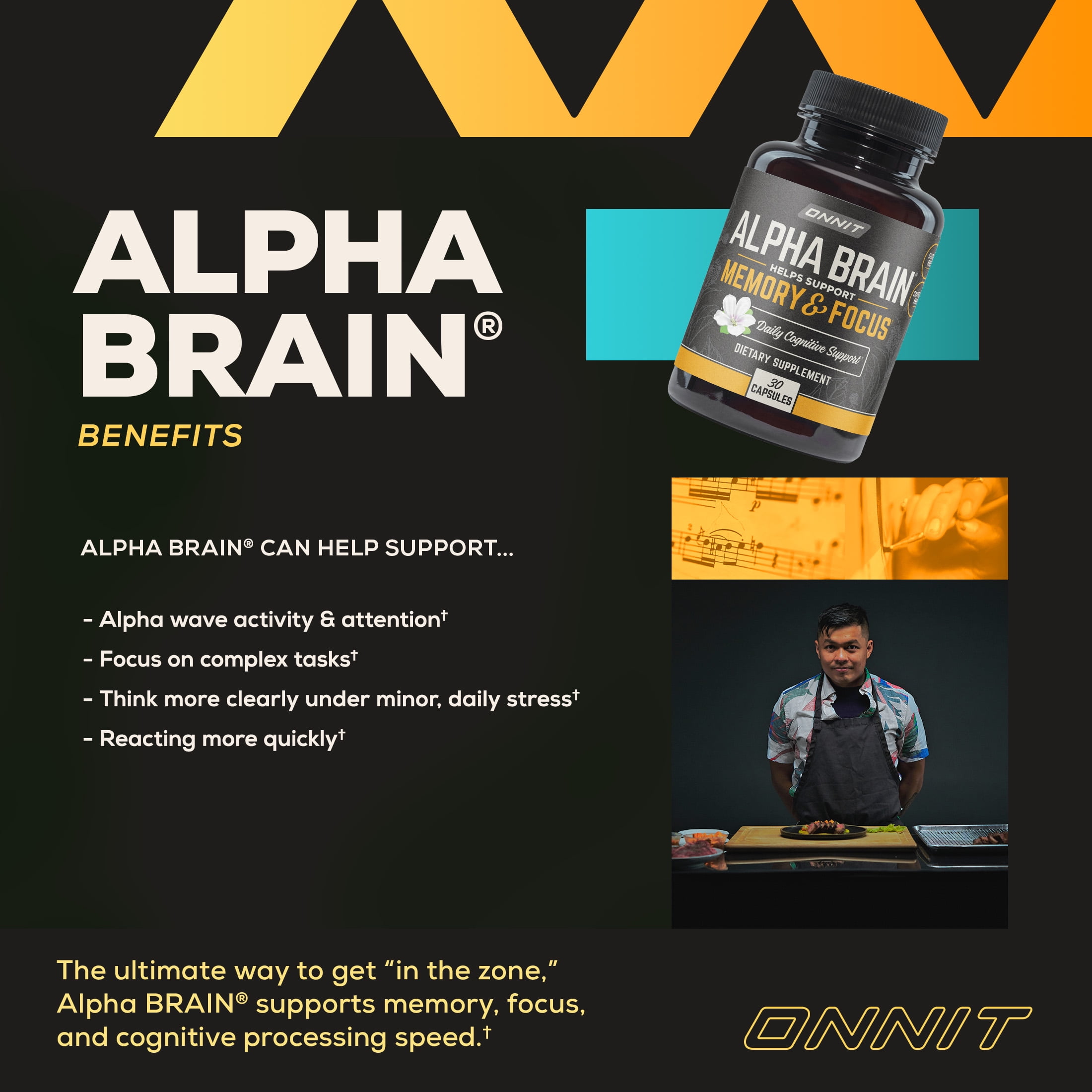 ONNIT Alpha BRAIN Premium Nootropic Brain Health Supplement Memory Focus Support 60 Ct