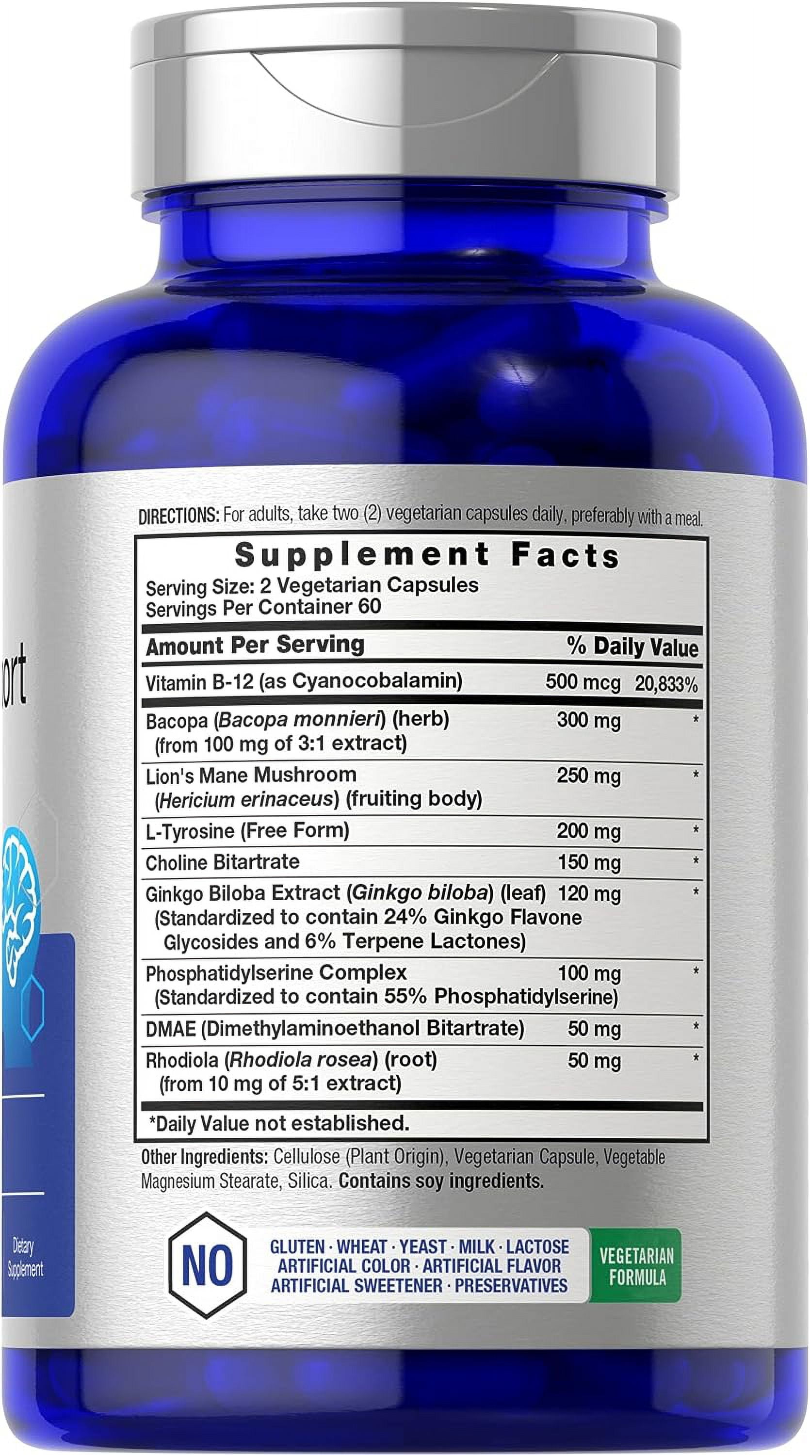 Horbaach Brain Support Supplement 120 Capsules Vegetarian Formula for Men and Women
