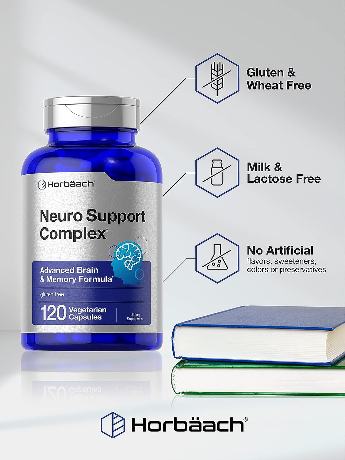 Horbaach Brain Support Supplement 120 Capsules Vegetarian Formula for Men and Women