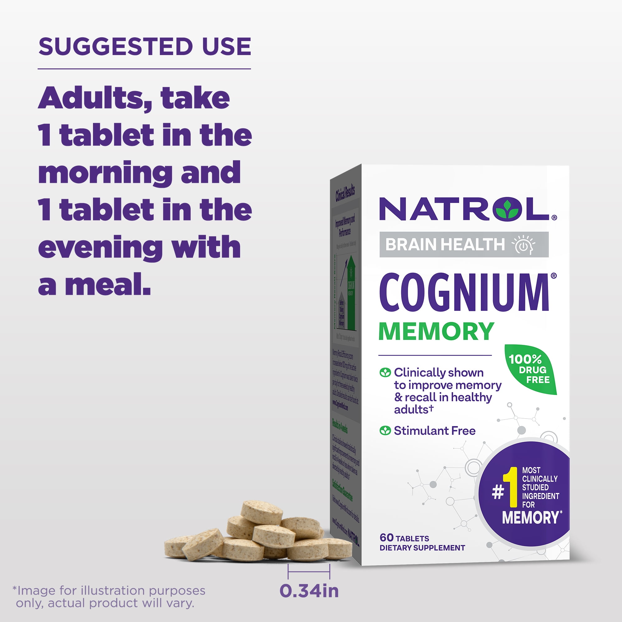 Natrol Cognium Memory Tablets Dietary Supplement for Brain Health Support 100mg 60 Count