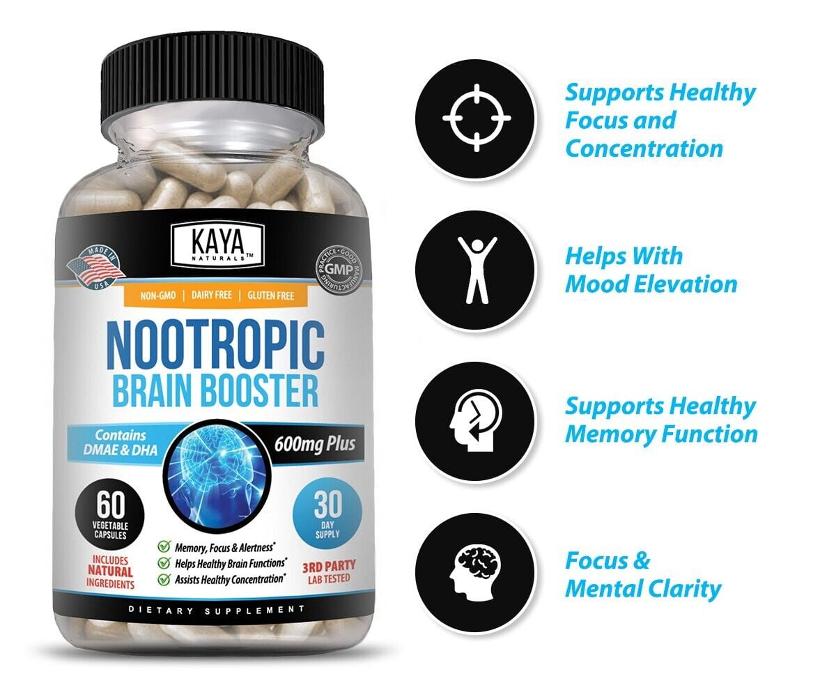 Kaya Naturals Nootropic Brain Booster 60ct Healthy Memory Support Supplement