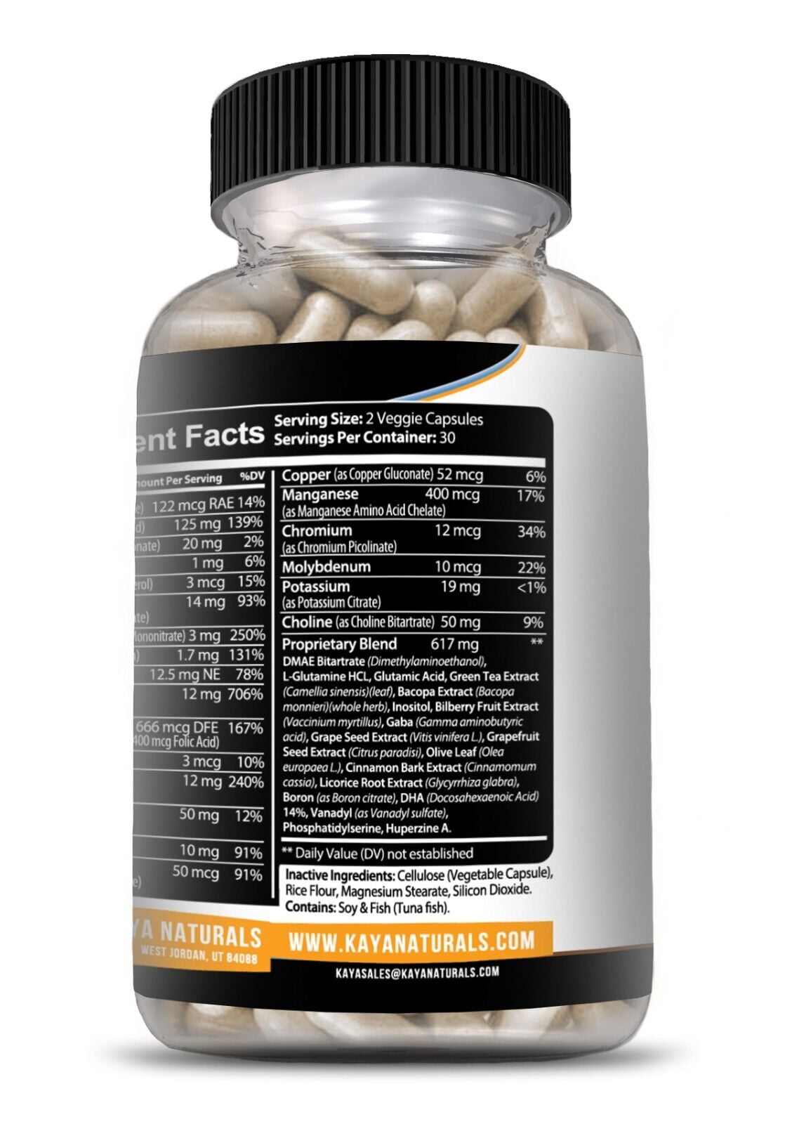 Kaya Naturals Nootropic Brain Booster 60ct Healthy Memory Support Supplement