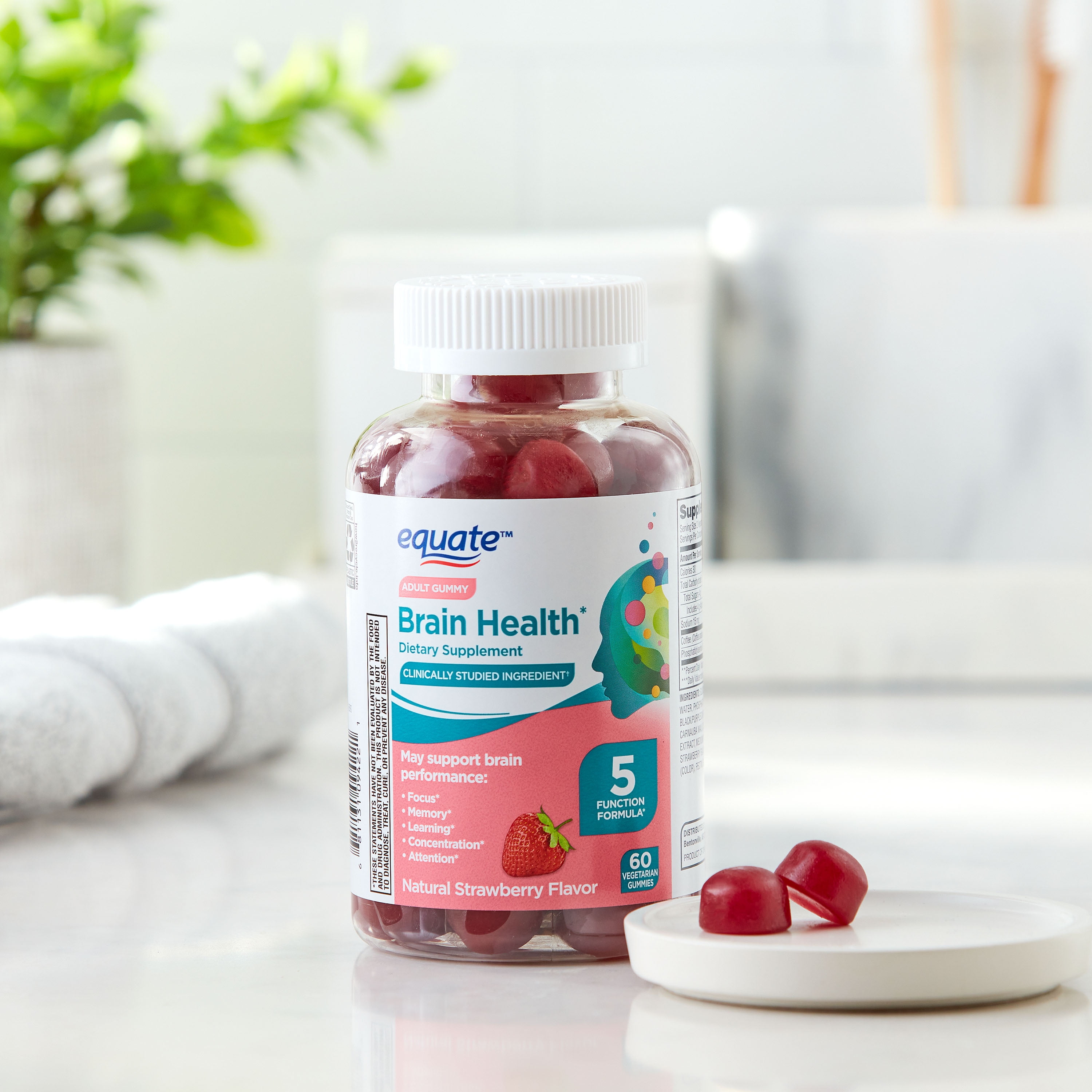 Equate Brain Health 5 Function Formula Gummies Dietary Supplement 60 Count