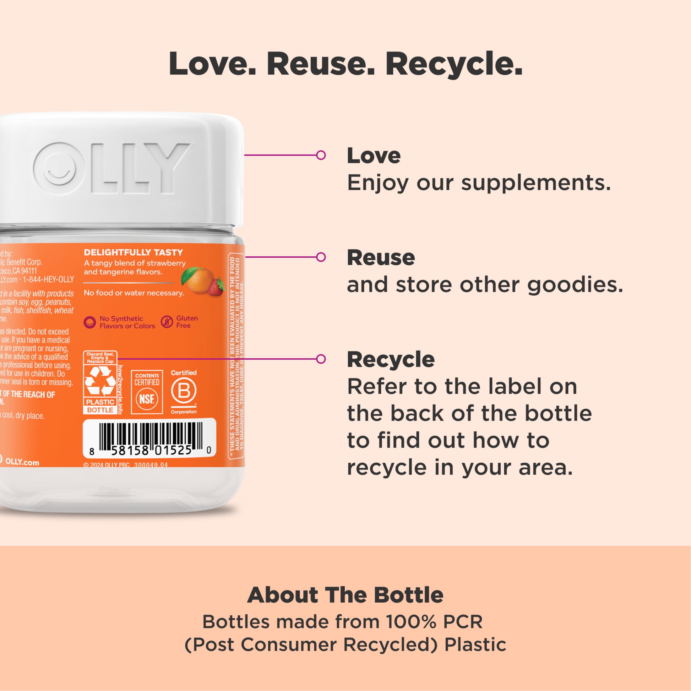 OLLY Laser Focus Gummy Ginseng Alpha GPC B Vitamin Cognitive Supplement Berry Tangerine 36 Ct