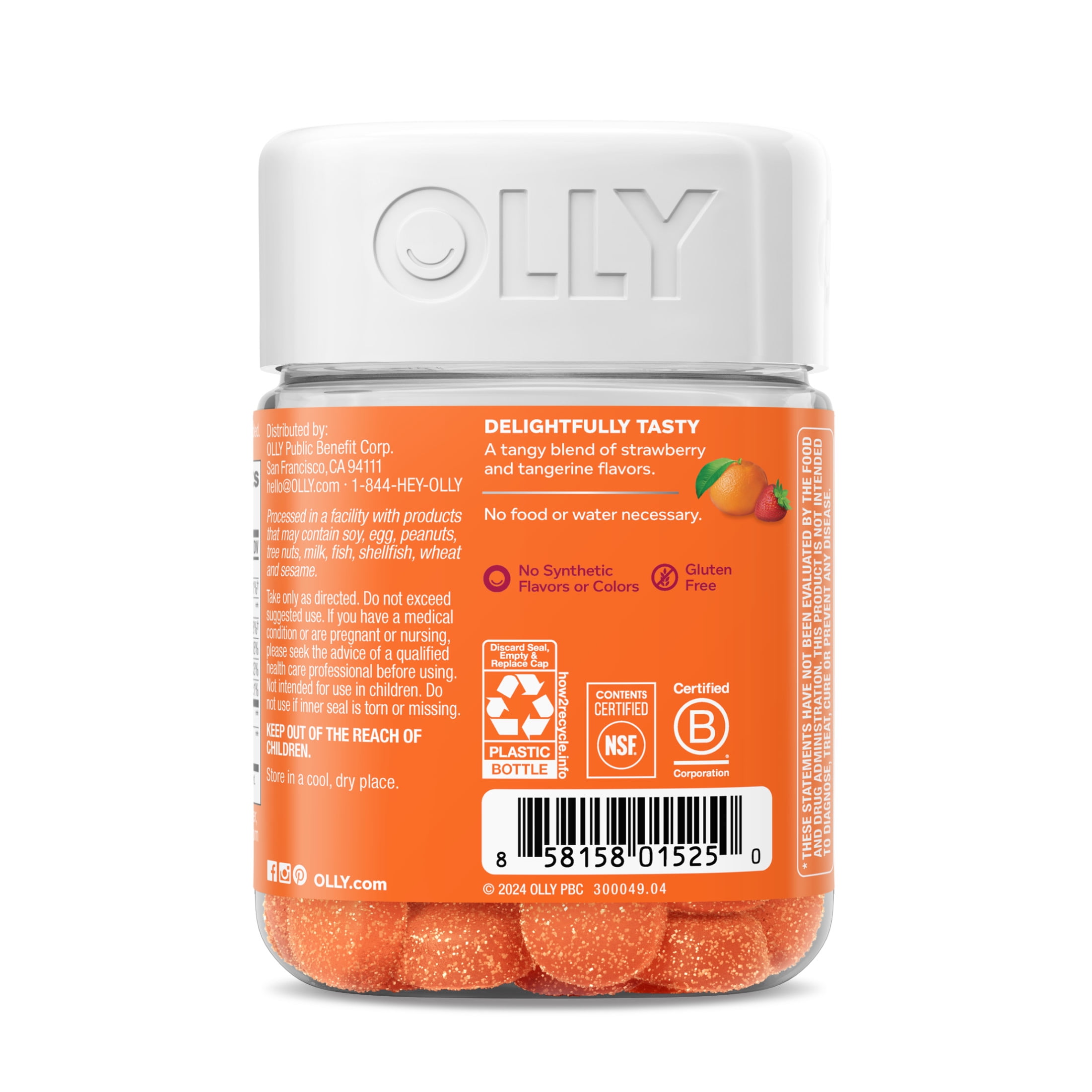 OLLY Laser Focus Gummy Ginseng Alpha GPC B Vitamin Cognitive Supplement Berry Tangerine 36 Ct