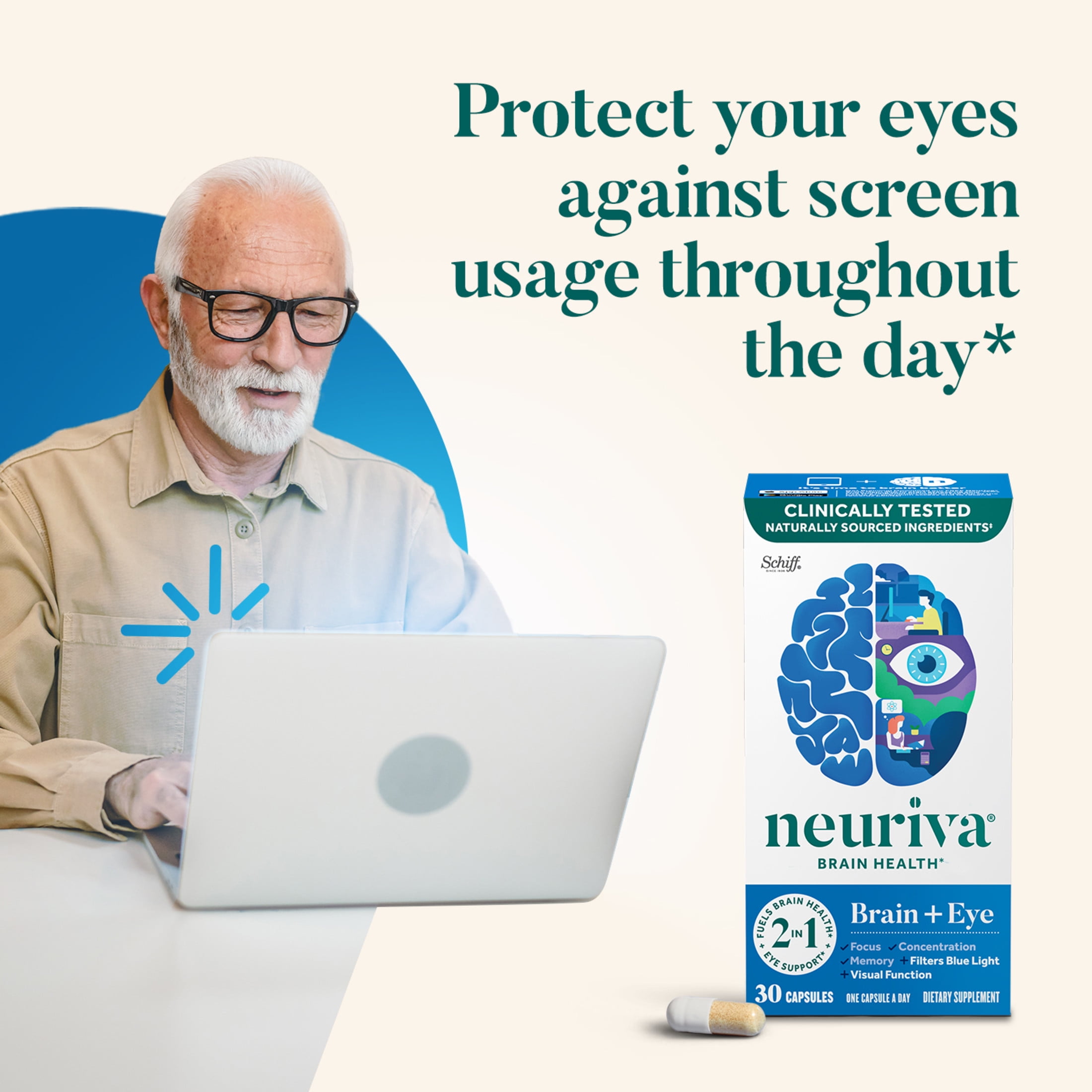 Neuriva Brain Eye Health Supplement Support for Brain Health & Eye 30ct Capsules