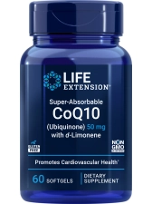 LIFE EXTENSION COQ10 WITH D-LIMONENE 50MG: HIGH ABSORPTION UBIQUINONE KANEKA Q10 FOR ENERGY, HEART & BRAIN HEALTH - NON-GMO, GLUTEN FREE - 60 SOFTGELS