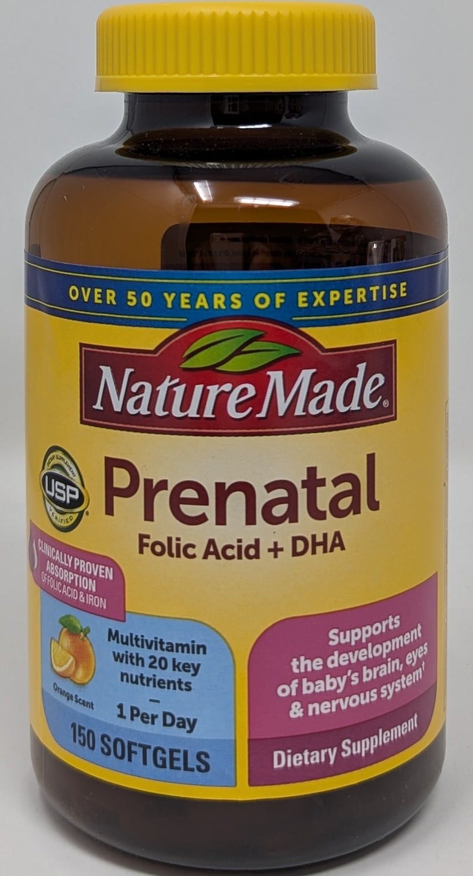 Nature Made Prenatal Folic Acid DHA Softgels Vitamin Mineral Supplement 150 Count