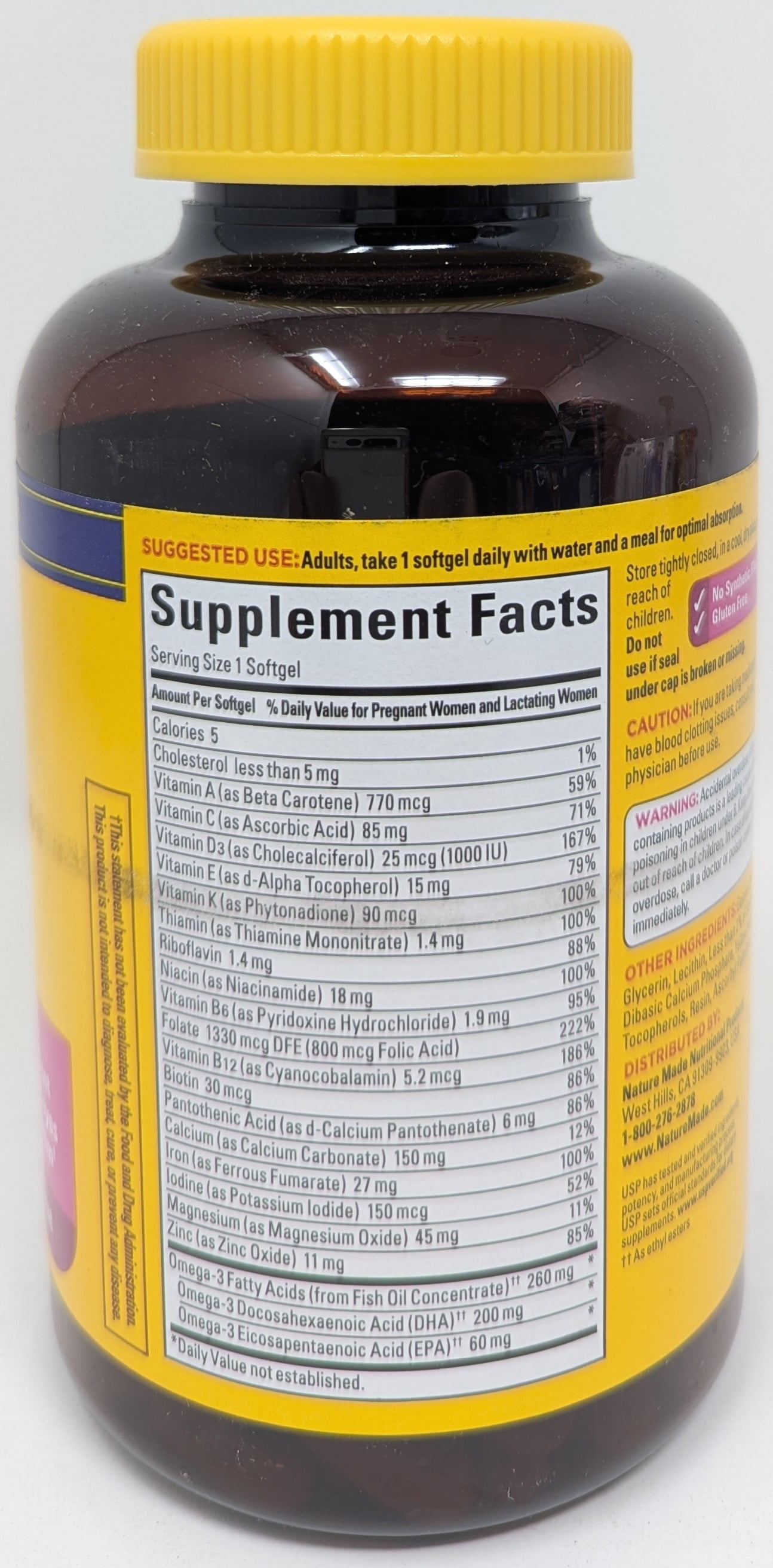 Nature Made Prenatal Folic Acid DHA Softgels Vitamin Mineral Supplement 150 Count
