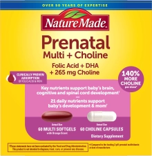 Nature Made Prenatal Multivitamins Choline Capsules Folic Acid DHA 60 Count