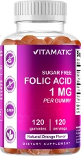 Vitamatic Folic Acid Gummies 1000 mcg (1 mg) Essential Prenatal Vitamins Mom Baby Vitamin B9 120 Vegan Gummies.