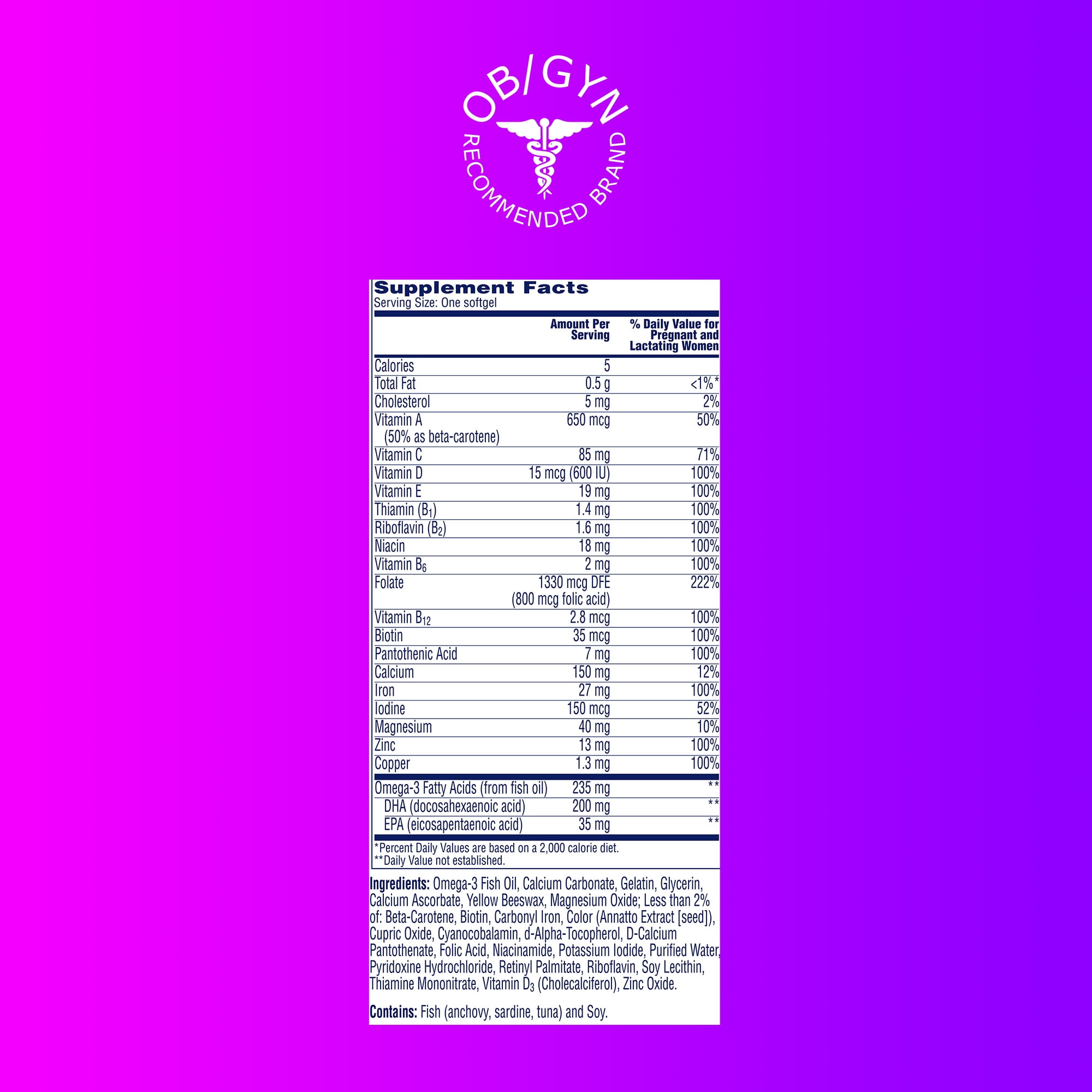 One A Day Prenatal Multivitamin for Women with Folic Acid DHA and Iron 60 Count