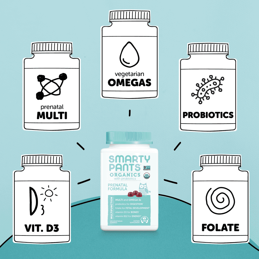 SmartyPants Organic Prenatal Multi Vegetarian Omega 3 Folate Gummy Vitamins 120ct
