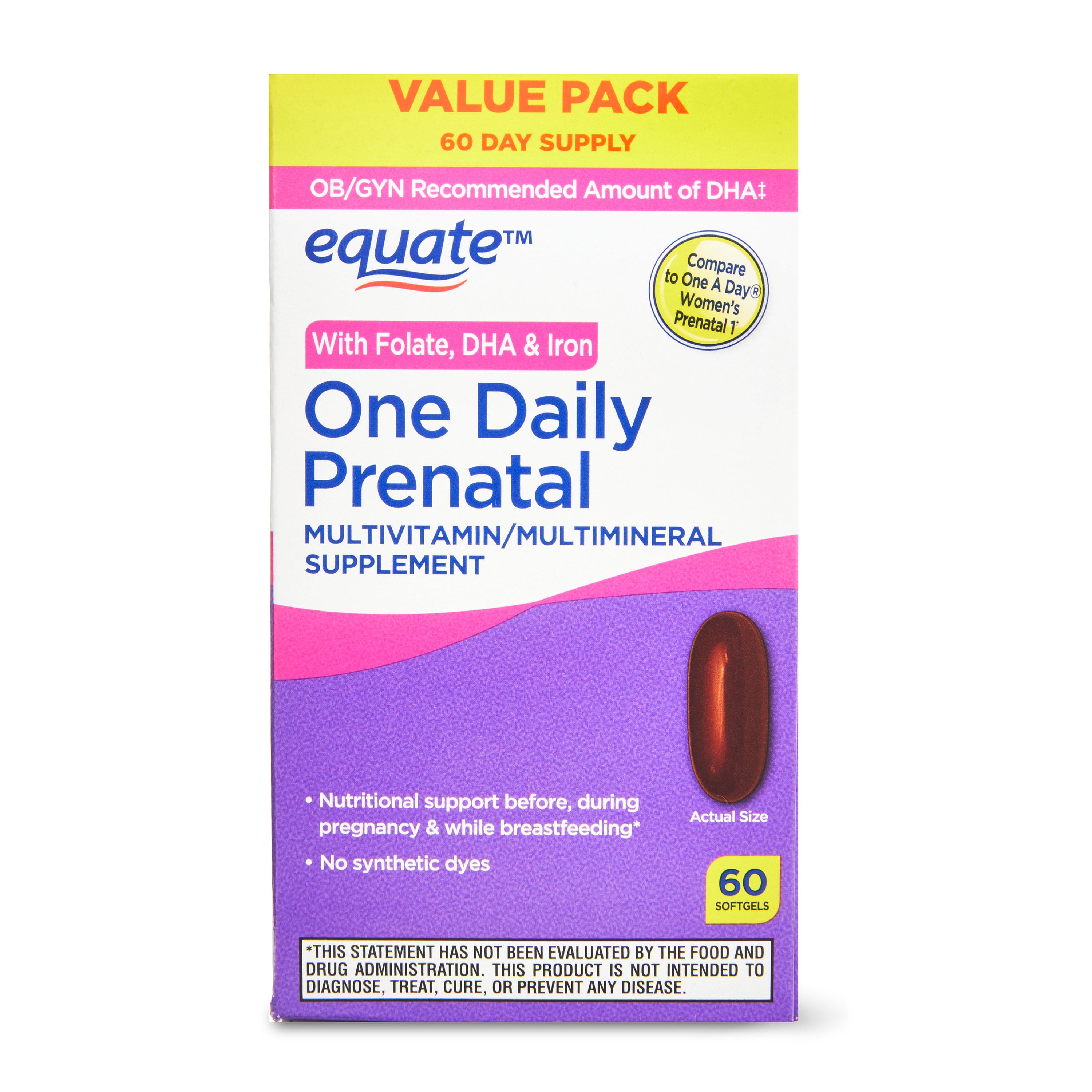 Equate One Daily Prenatal Softgels Multivitamin Multimineral Supplement 60 Count Value Pack for AmerikaSepetim