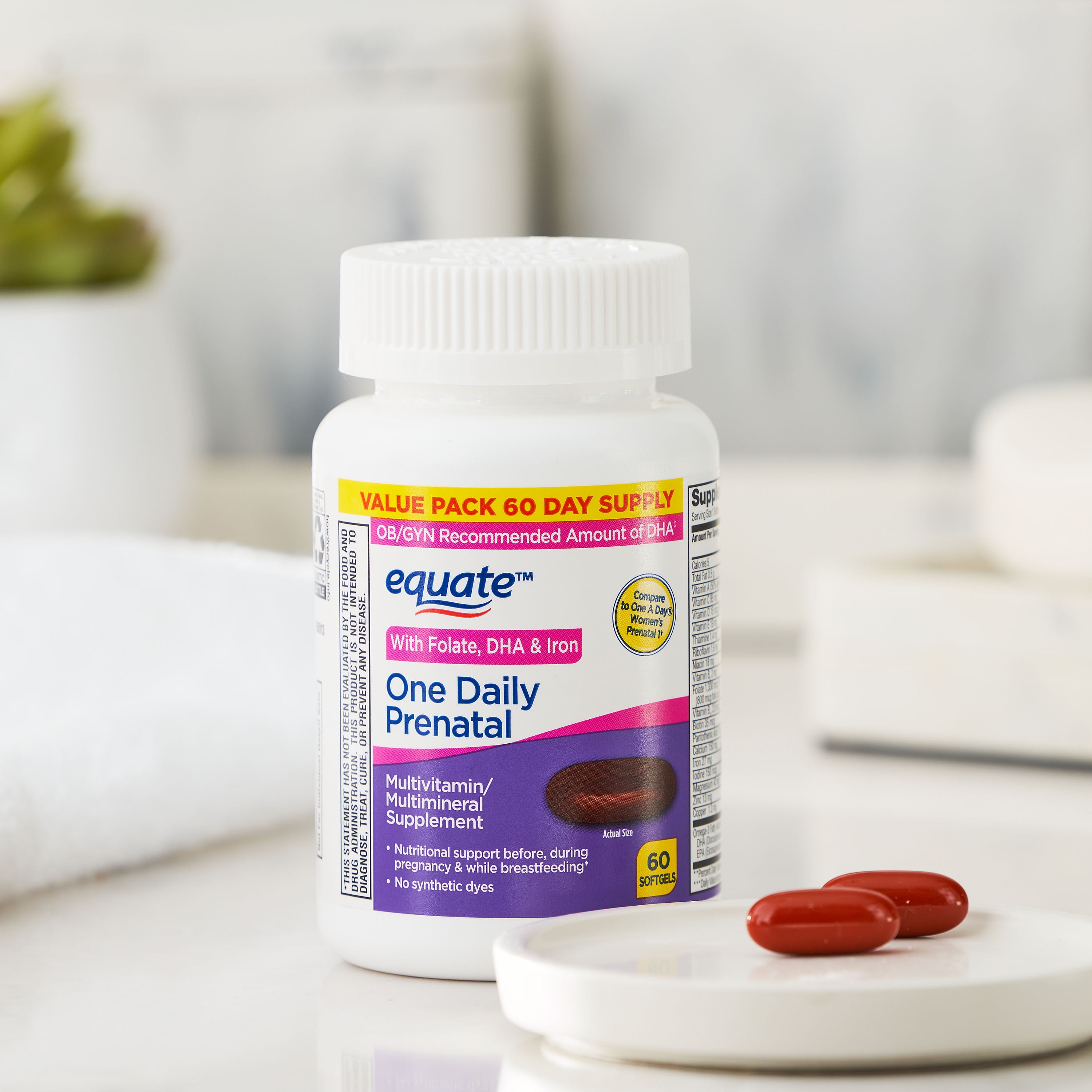 Equate One Daily Prenatal Softgels Multivitamin Multimineral Supplement 60 Count Value Pack for AmerikaSepetim