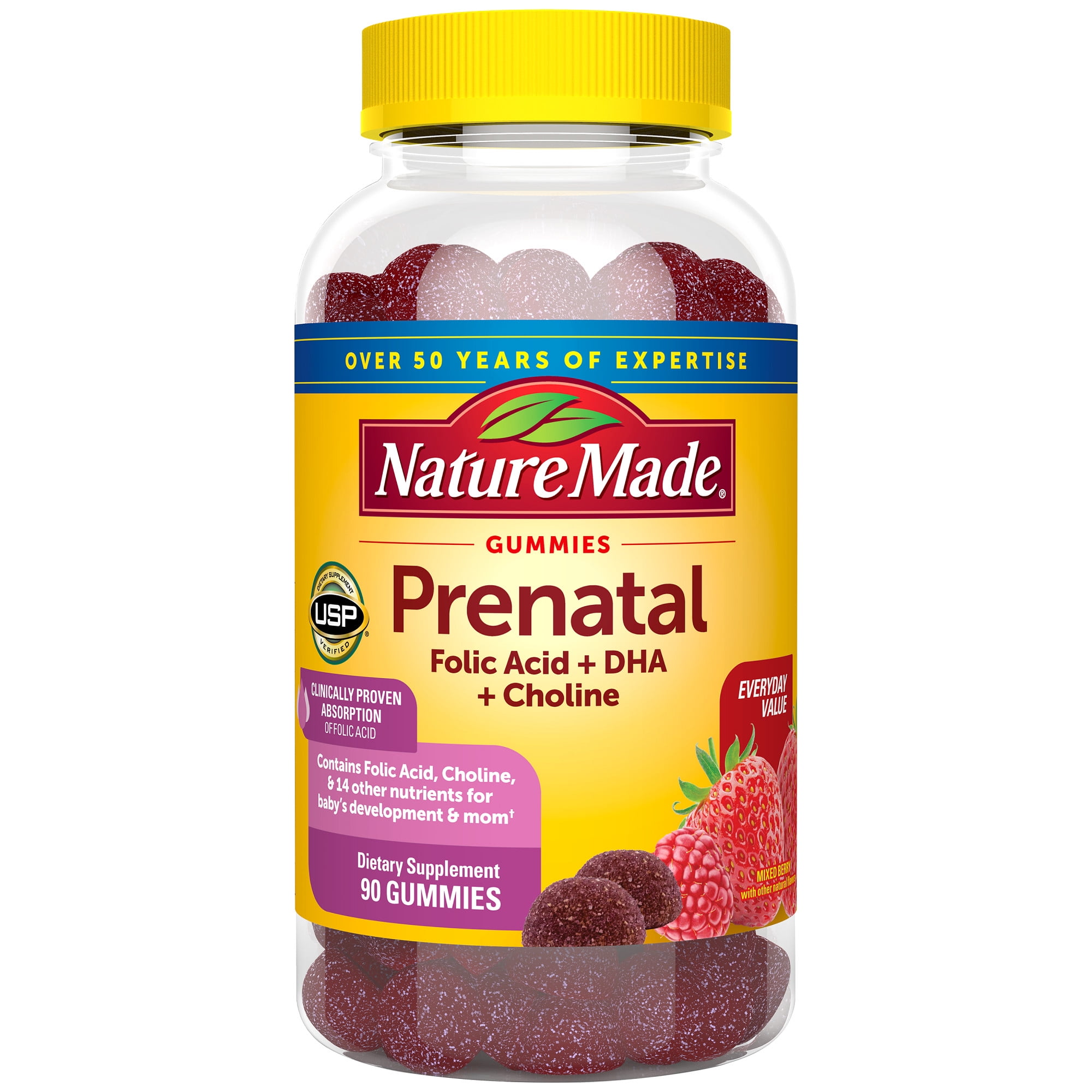 Nature Made Prenatal Gummies with DHA Folic Acid Dietary Supplement 90 Count