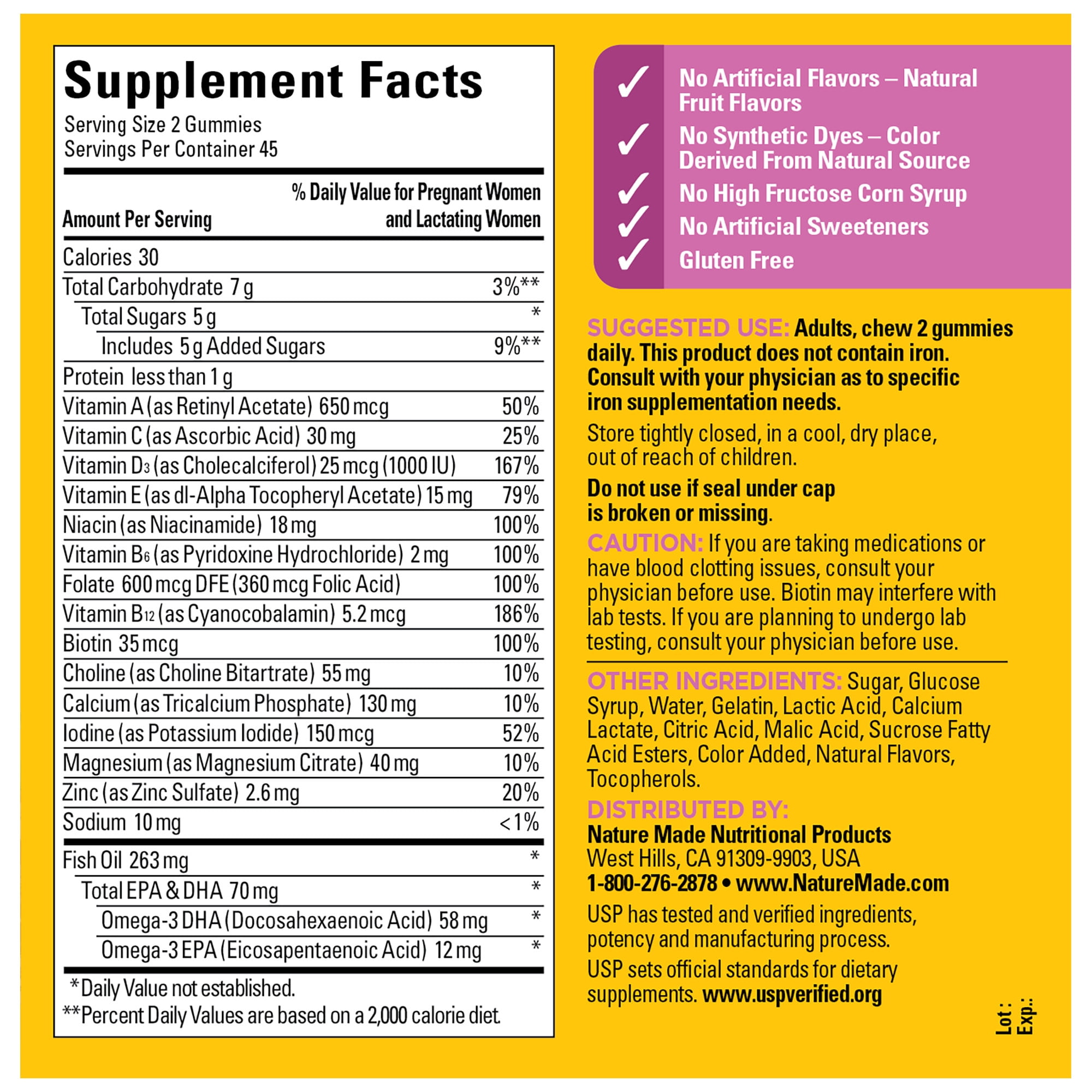 Nature Made Prenatal Gummies with DHA Folic Acid Dietary Supplement 90 Count