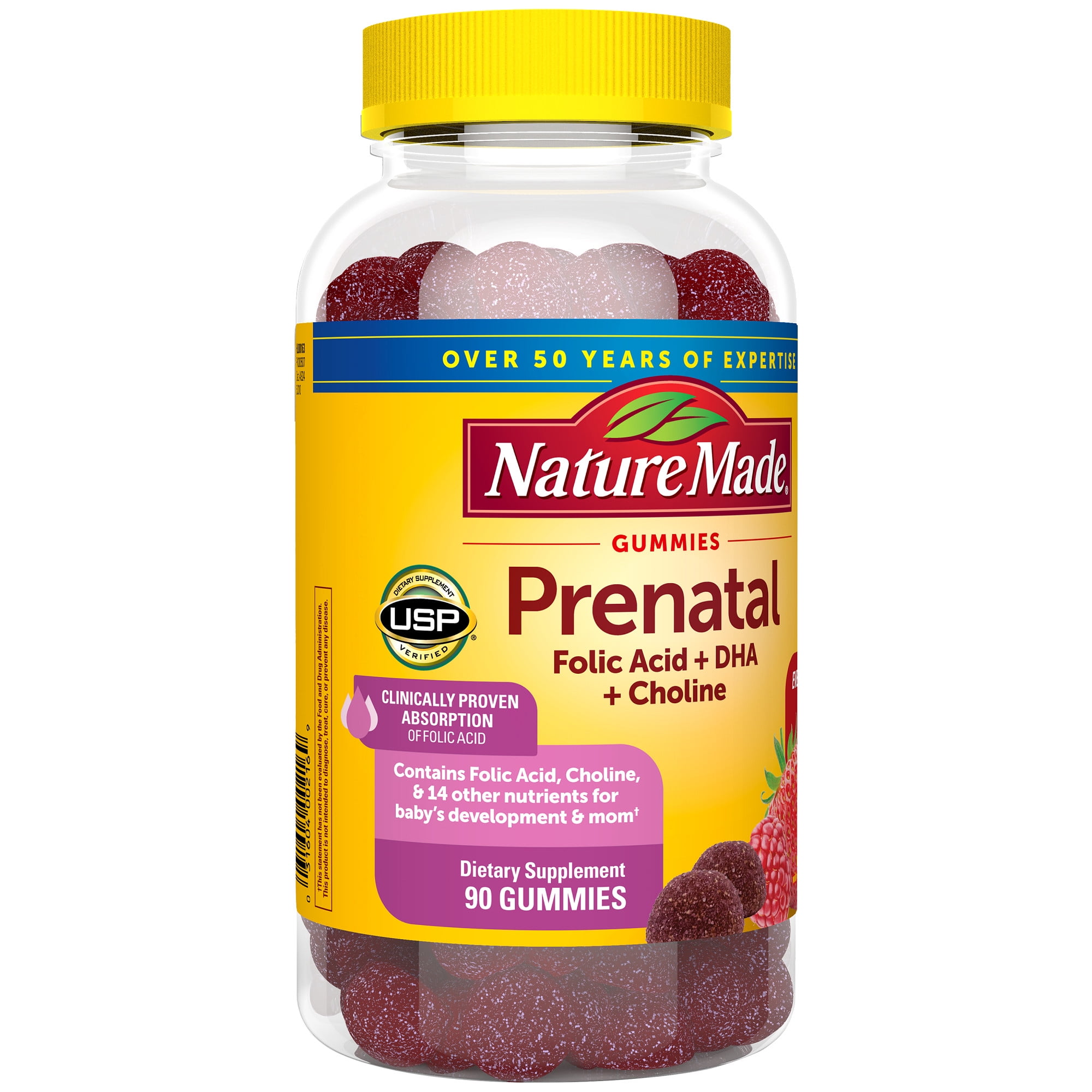 Nature Made Prenatal Gummies with DHA Folic Acid Dietary Supplement 90 Count