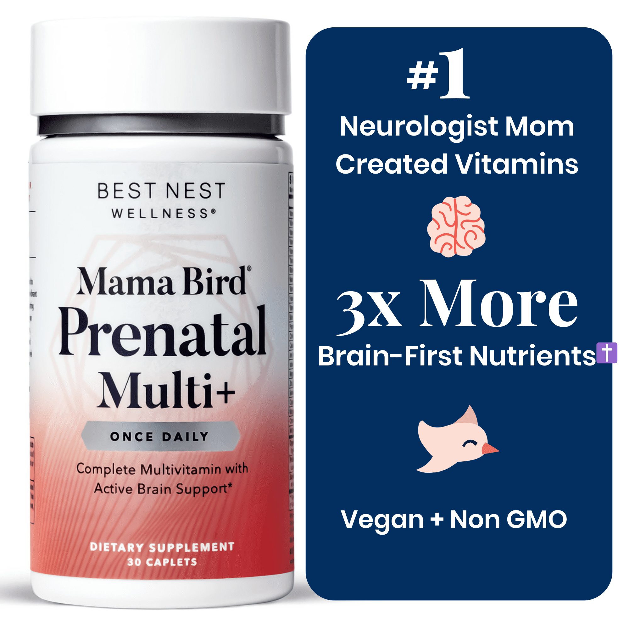 Best Nest Wellness Mama Bird Prenatal Vitamins Methylfolate B12 Organic Vegan 30 Count