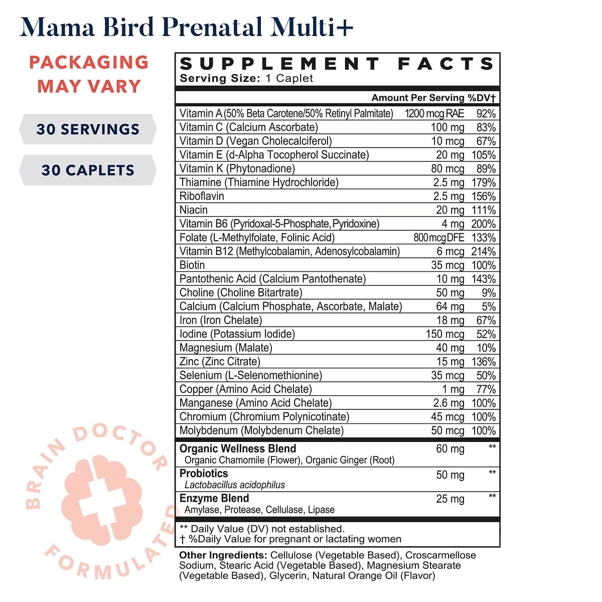 Best Nest Wellness Mama Bird Prenatal Vitamins Methylfolate B12 Organic Vegan 30 Count