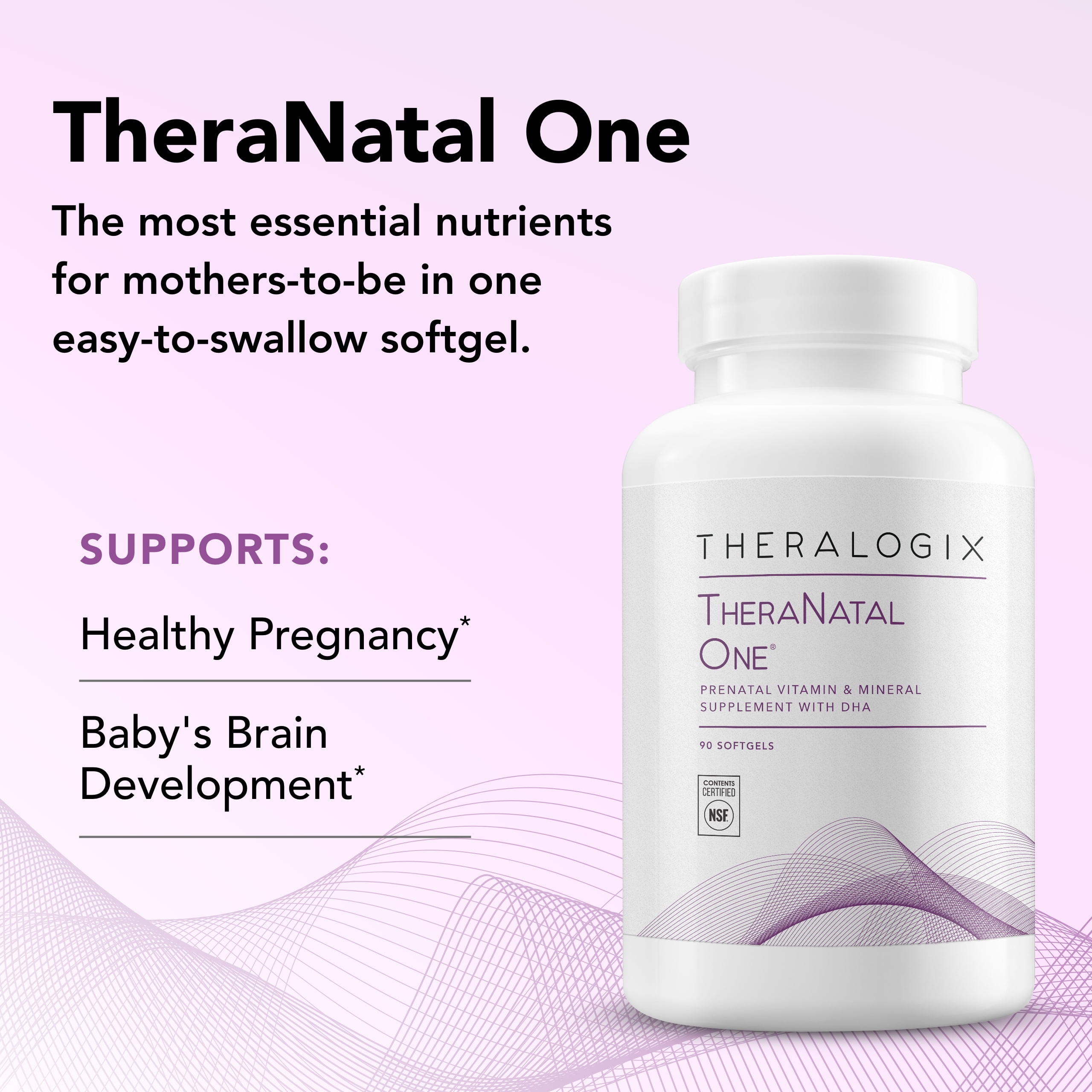 Theralogix TheraNatal One Prenatal Vitamin 90-Day Supply DHA Vitamin D3 Methylated Folate Iron Healthy Pregnancy NSF Certified 90 Softgels.