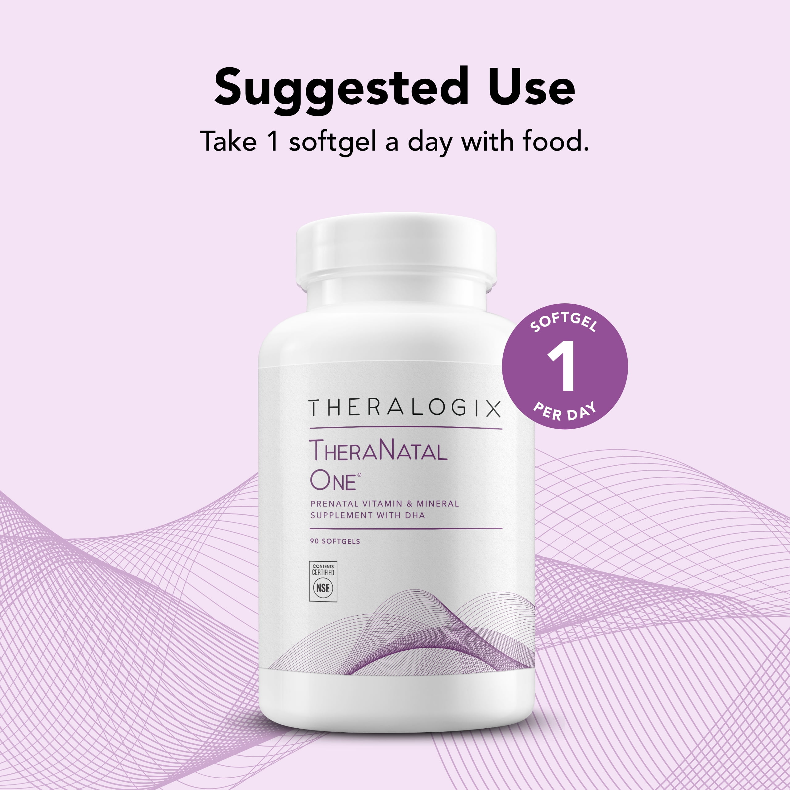 Theralogix TheraNatal One Prenatal Vitamin 90-Day Supply DHA Vitamin D3 Methylated Folate Iron Healthy Pregnancy NSF Certified 90 Softgels.