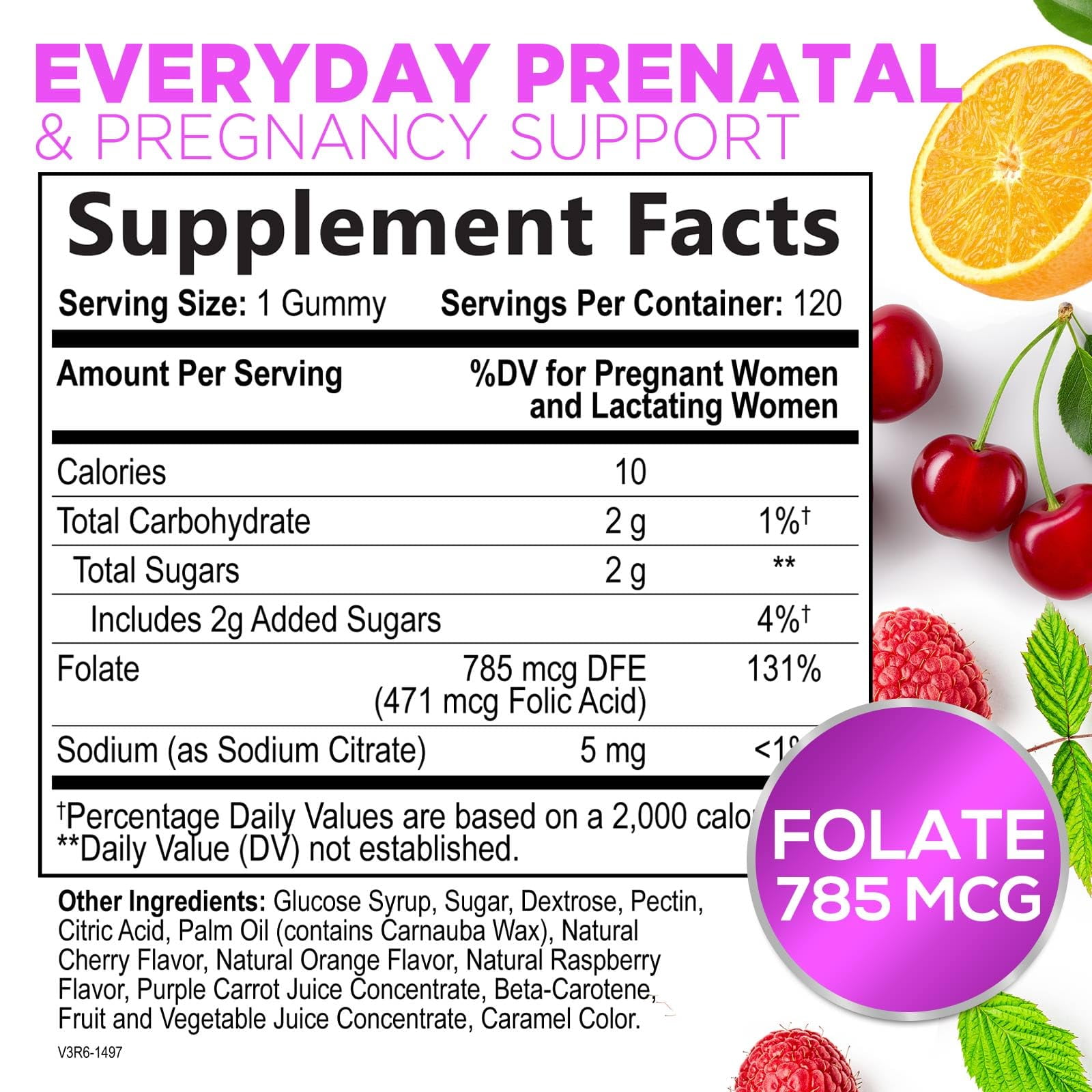 Nature's Nutrition Prenatal Folic Acid Gummies 785mcg for Mom & Baby - Vegan Folate Supplement