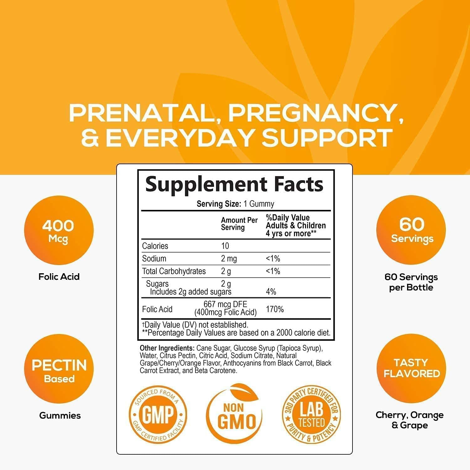 Nature's Nutrition Prenatal Folic Acid Gummies 785mcg for Mom & Baby - Vegan Folate Supplement