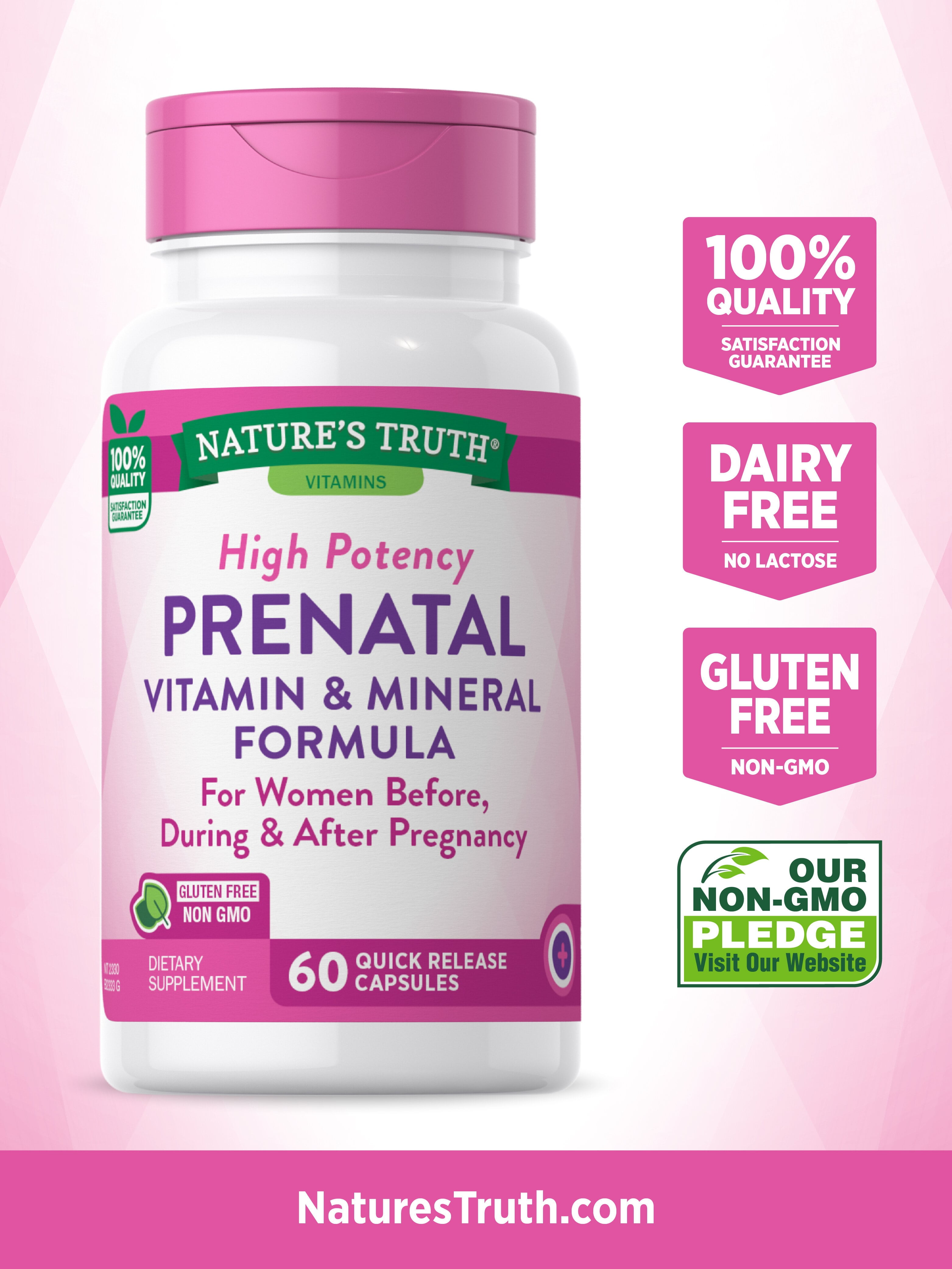Nature's Truth Prenatal Vitamins Folic Acid 60 Capsules Non-GMO Gluten Free