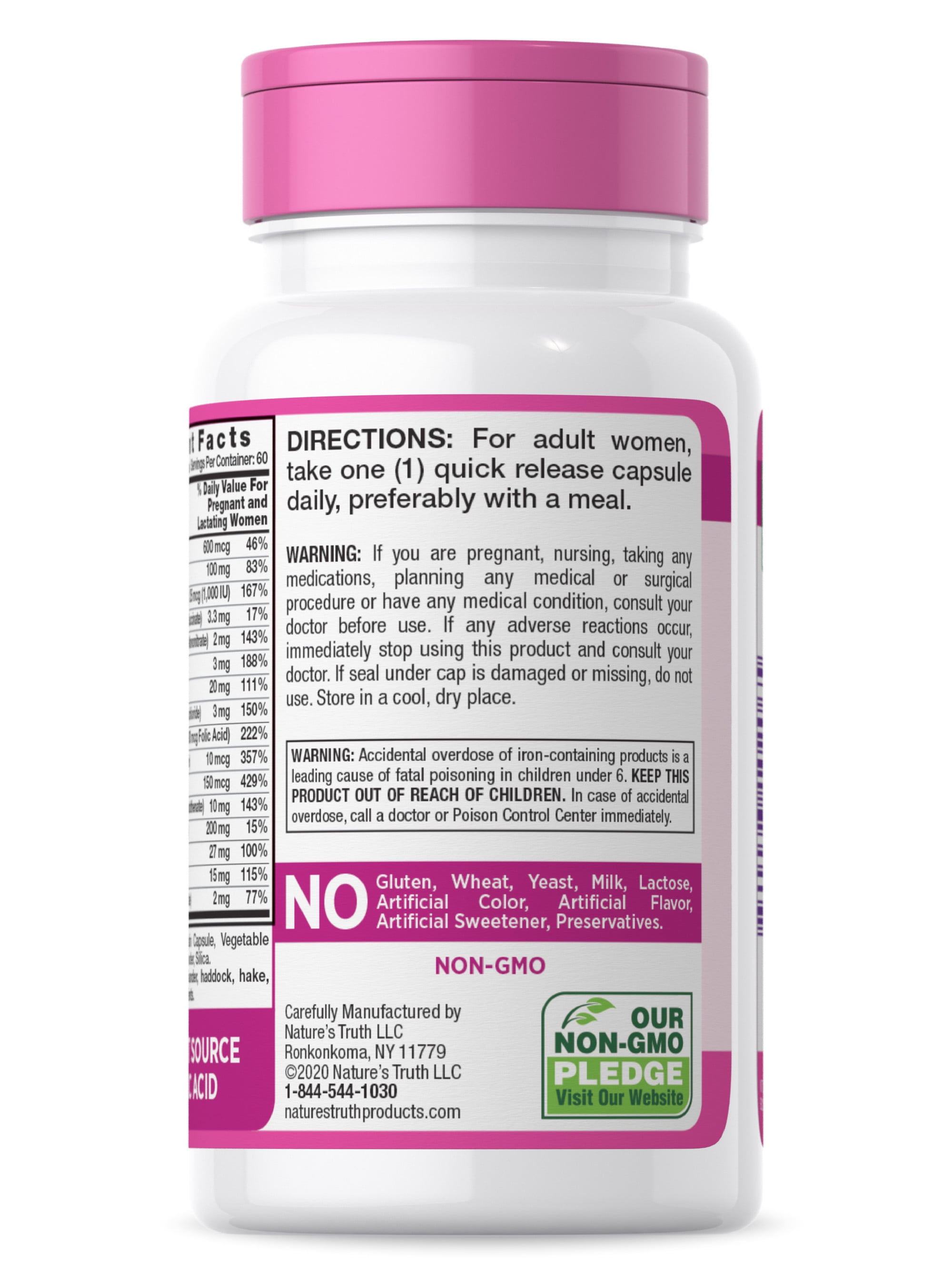 Nature's Truth Prenatal Vitamins Folic Acid 60 Capsules Non-GMO Gluten Free