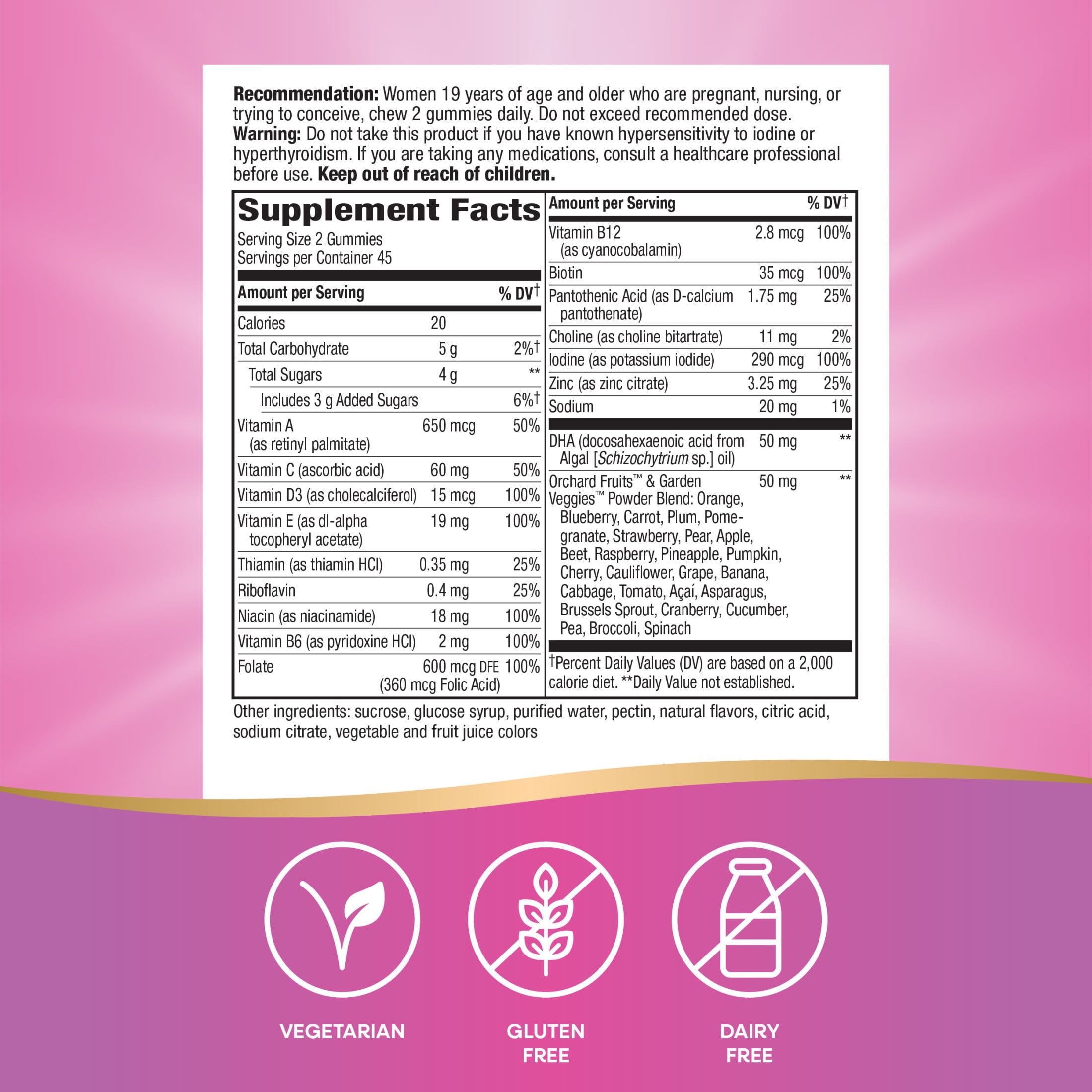 Nature’s Way Alive Prenatal Multivitamin Gummy Women Plant-Based DHA 90ct