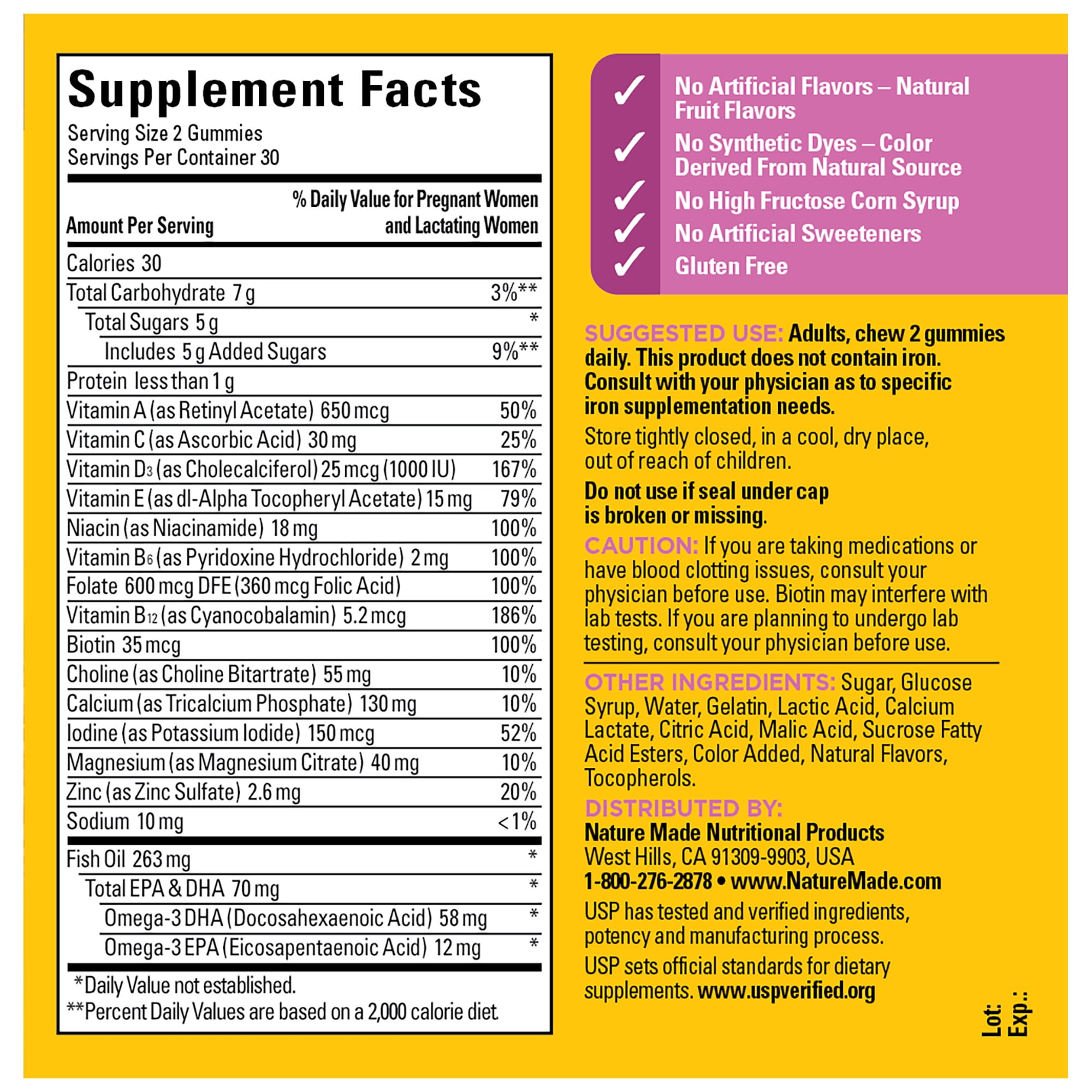 Nature Made Prenatal Gummies DHA Folic Acid Supplement 60 Count